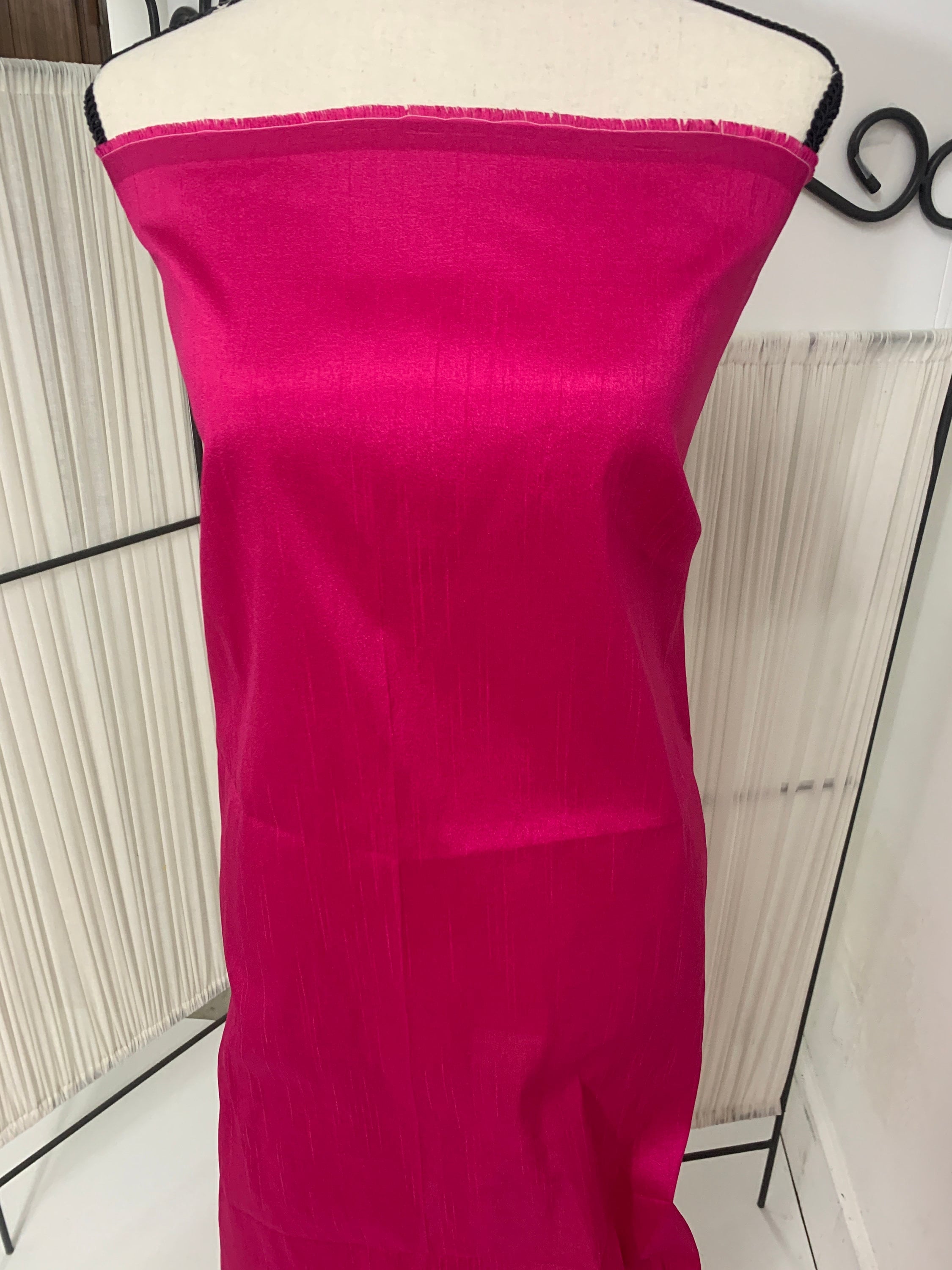 fuchsia Dupioni shantung fabric A 2 yards cut. width 54 inch. Sells by 2 yards increments, continuous. Item 111