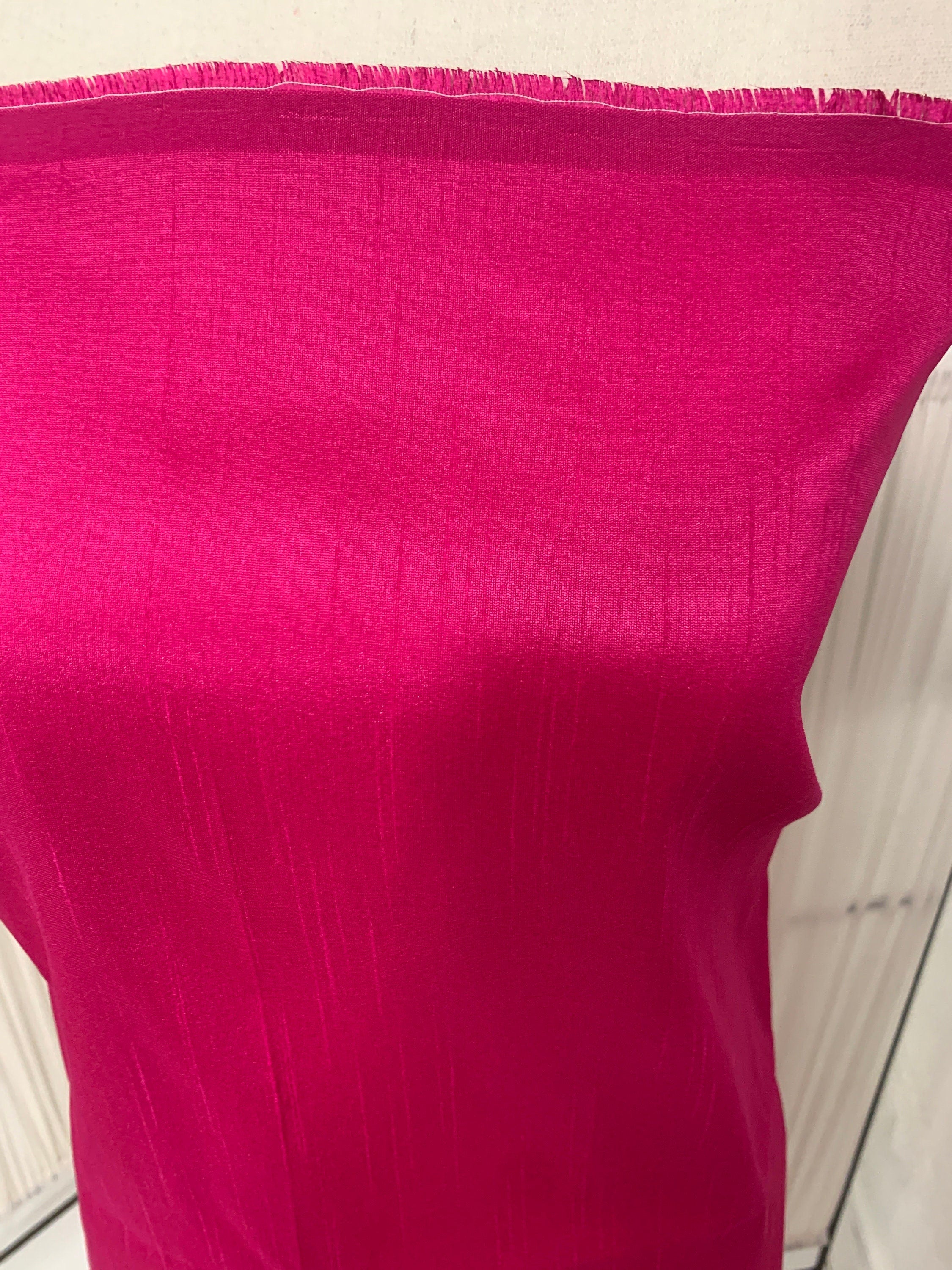 fuchsia Dupioni shantung fabric A 2 yards cut. width 54 inch. Sells by 2 yards increments, continuous. Item 111