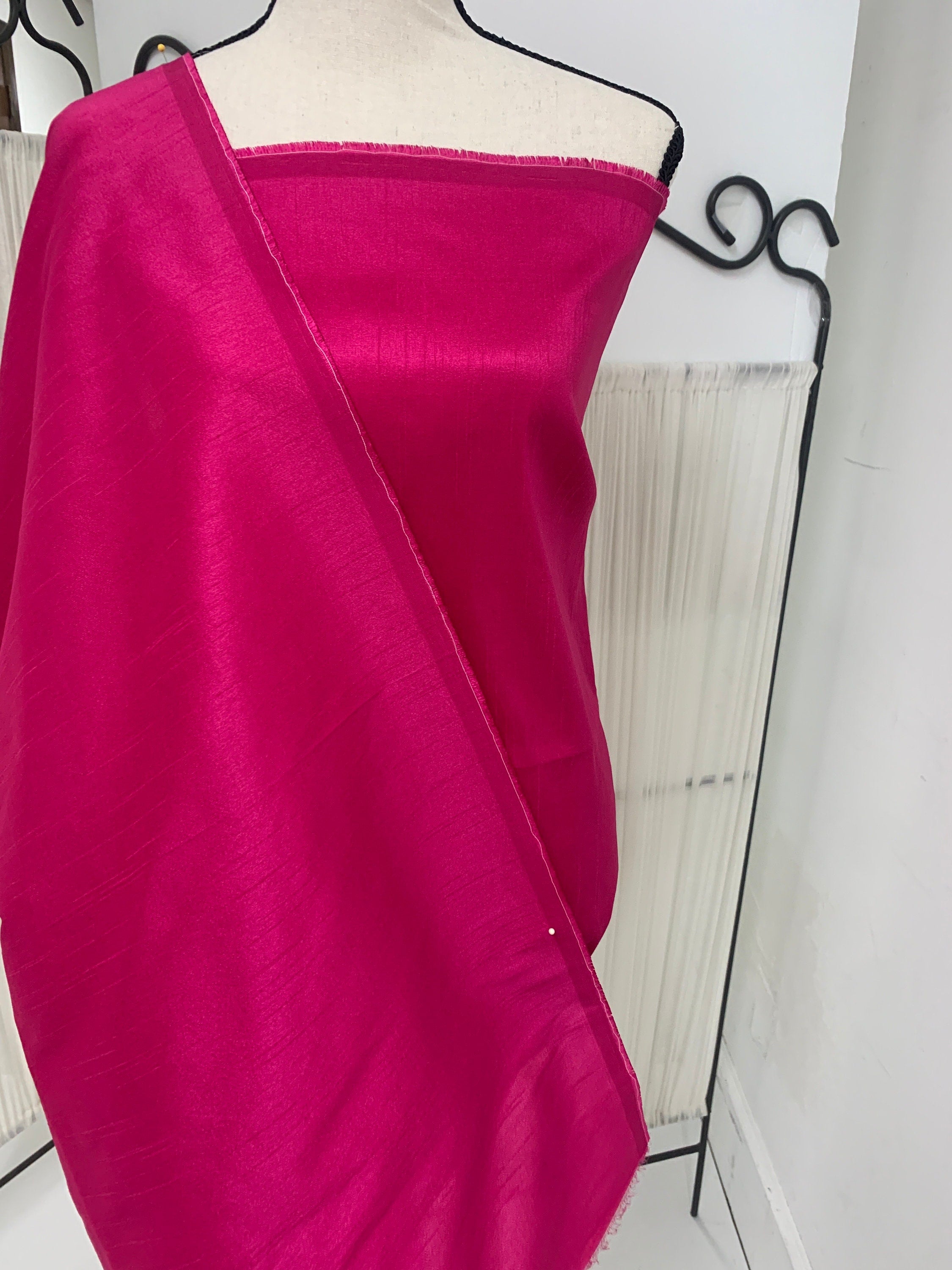 fuchsia Dupioni shantung fabric A 2 yards cut. width 54 inch. Sells by 2 yards increments, continuous. Item 111