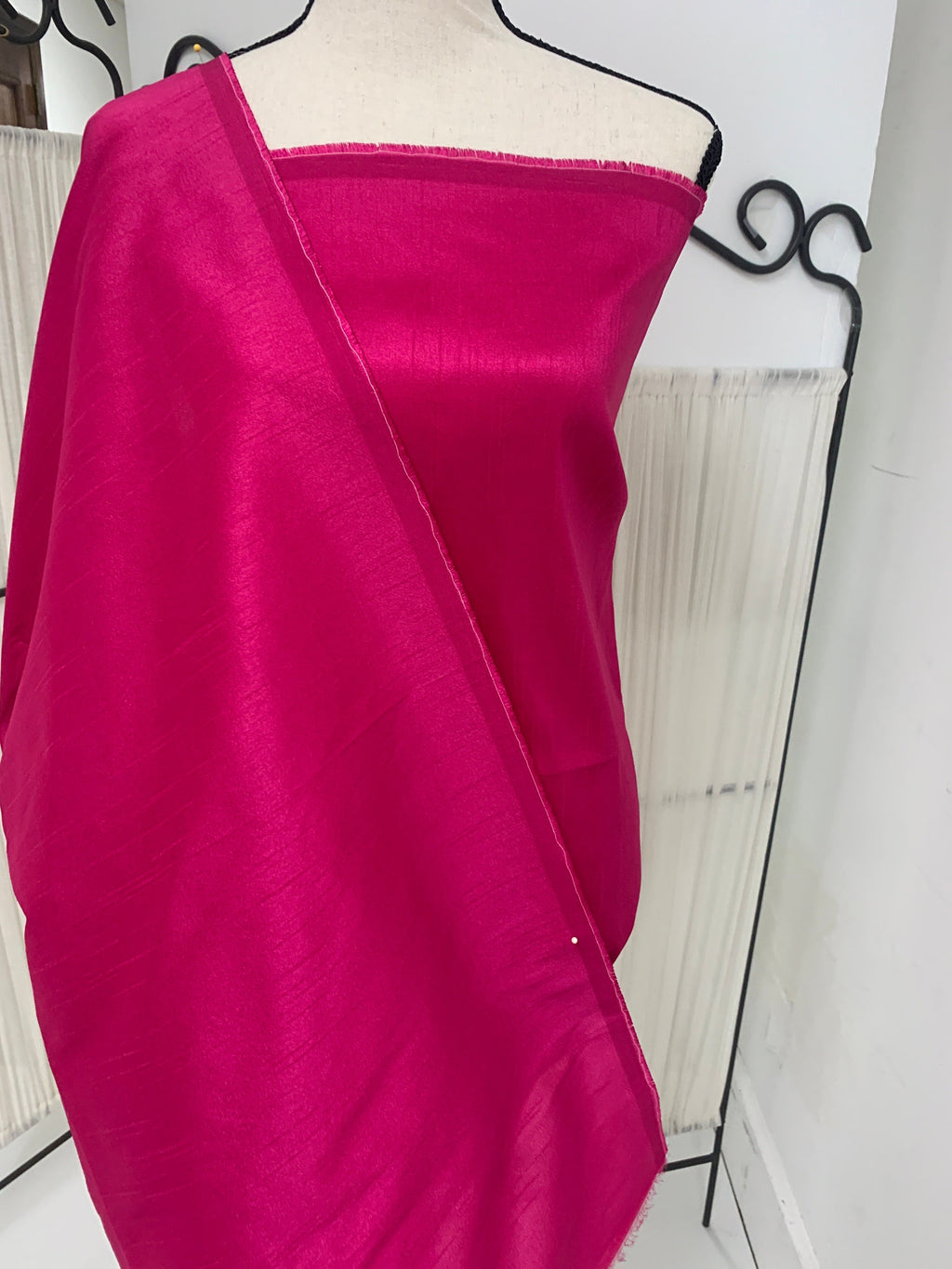 fuchsia Dupioni shantung fabric A 2 yards cut. width 54 inch. Sells by 2 yards increments, continuous. Item 111