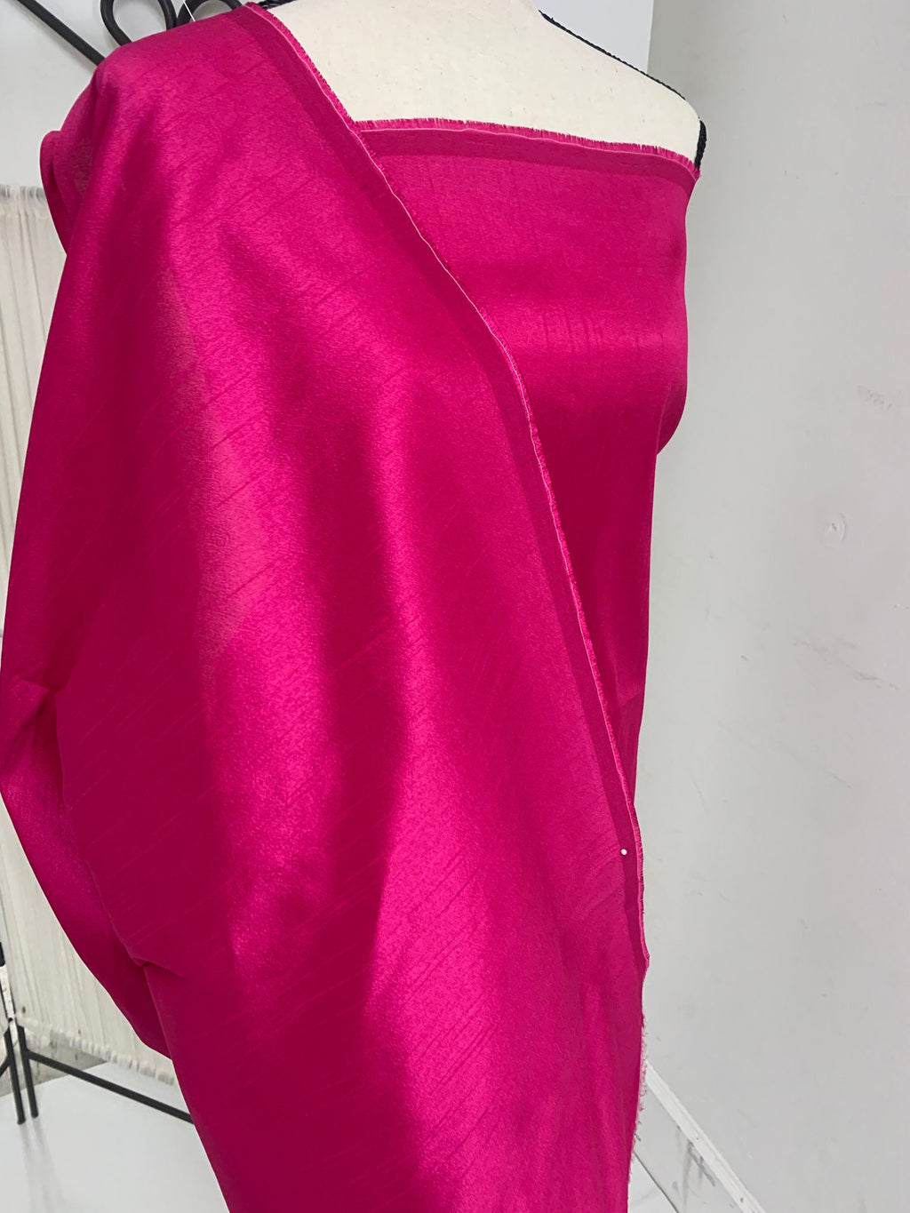 fuchsia Dupioni shantung fabric A 2 yards cut. width 54 inch. Sells by 2 yards increments, continuous. Item 111
