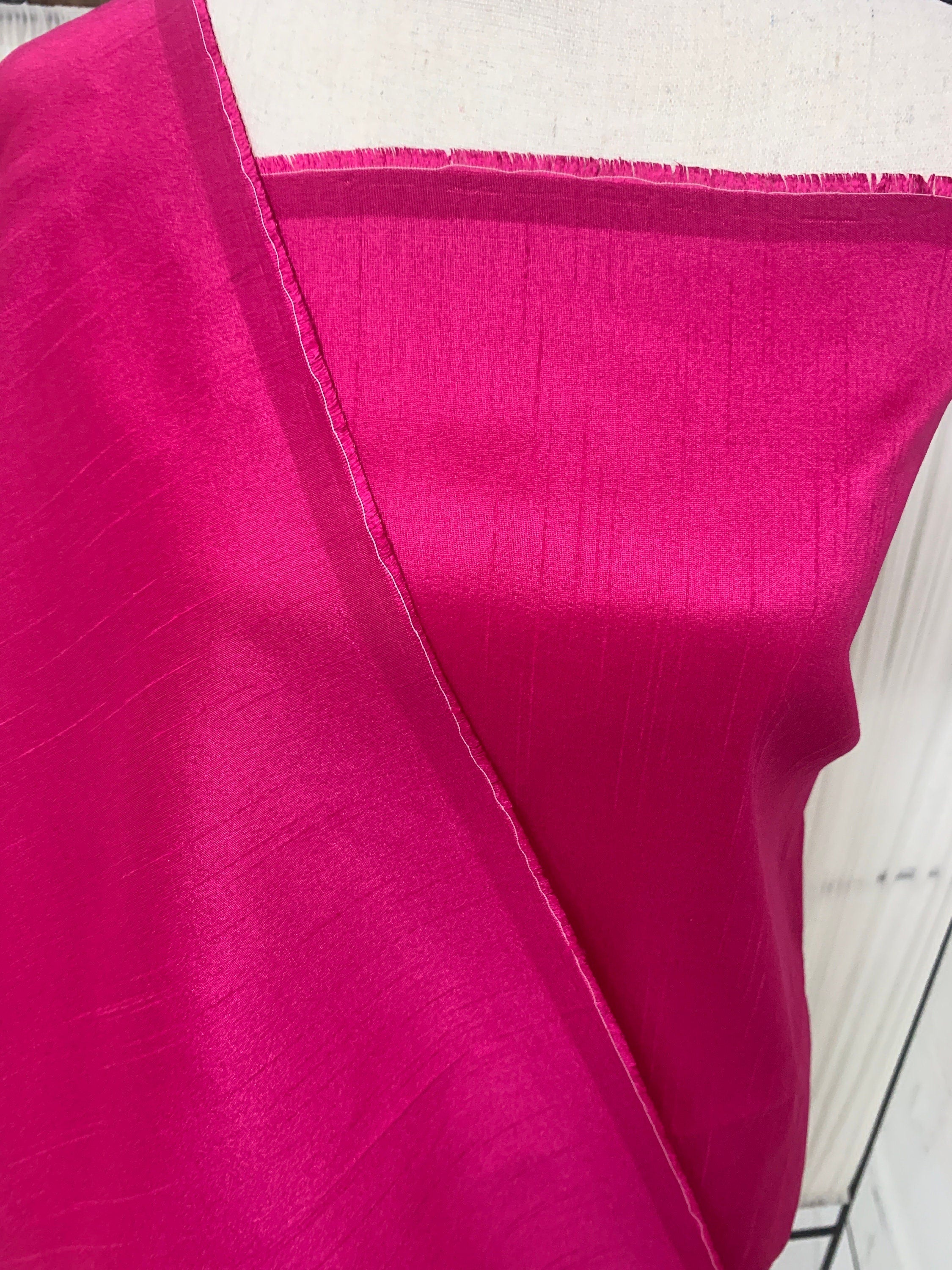 fuchsia Dupioni shantung fabric A 2 yards cut. width 54 inch. Sells by 2 yards increments, continuous. Item 111