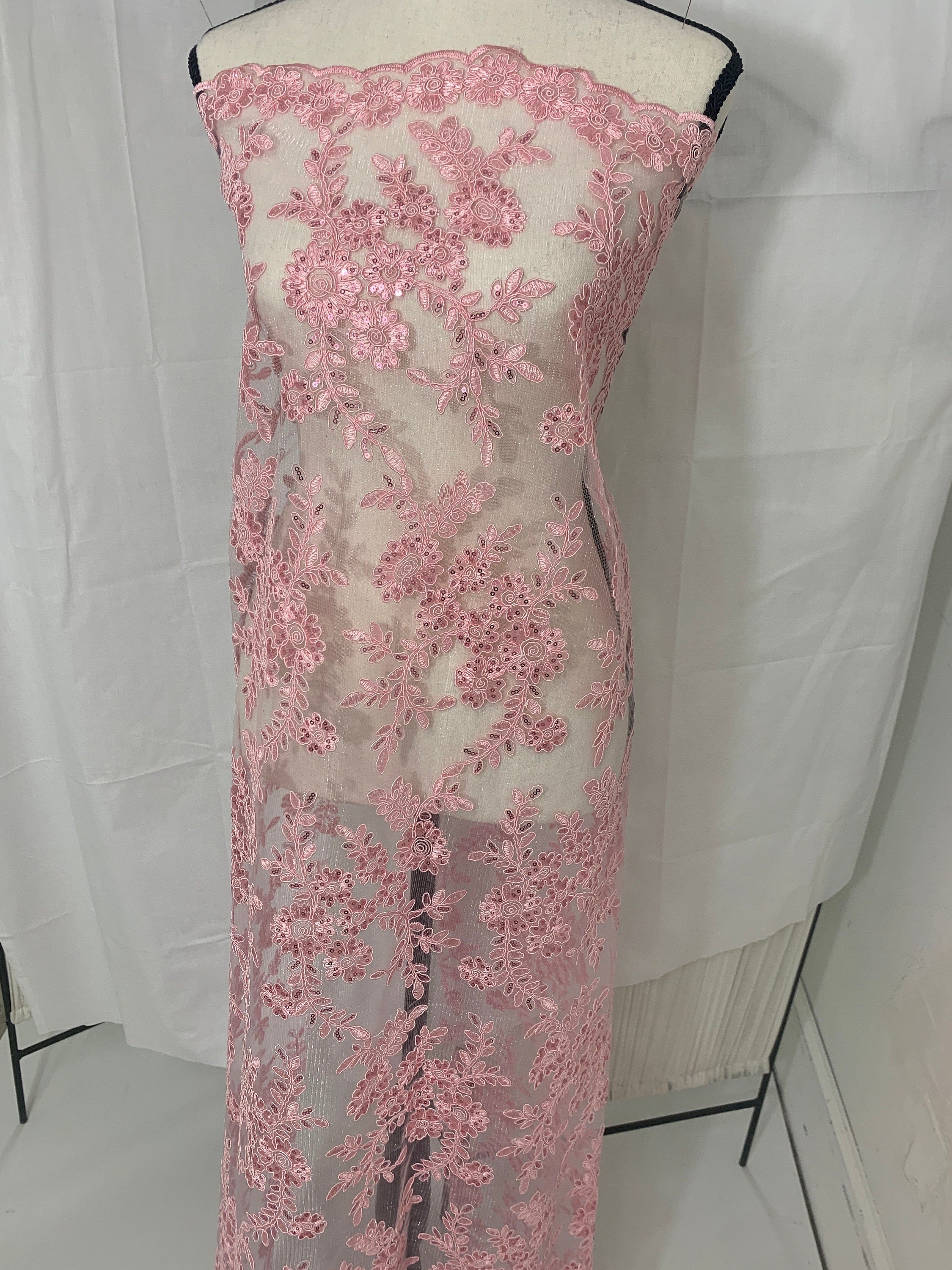 Pink Lace fabric design bloom 6 width 49/50" Polyester