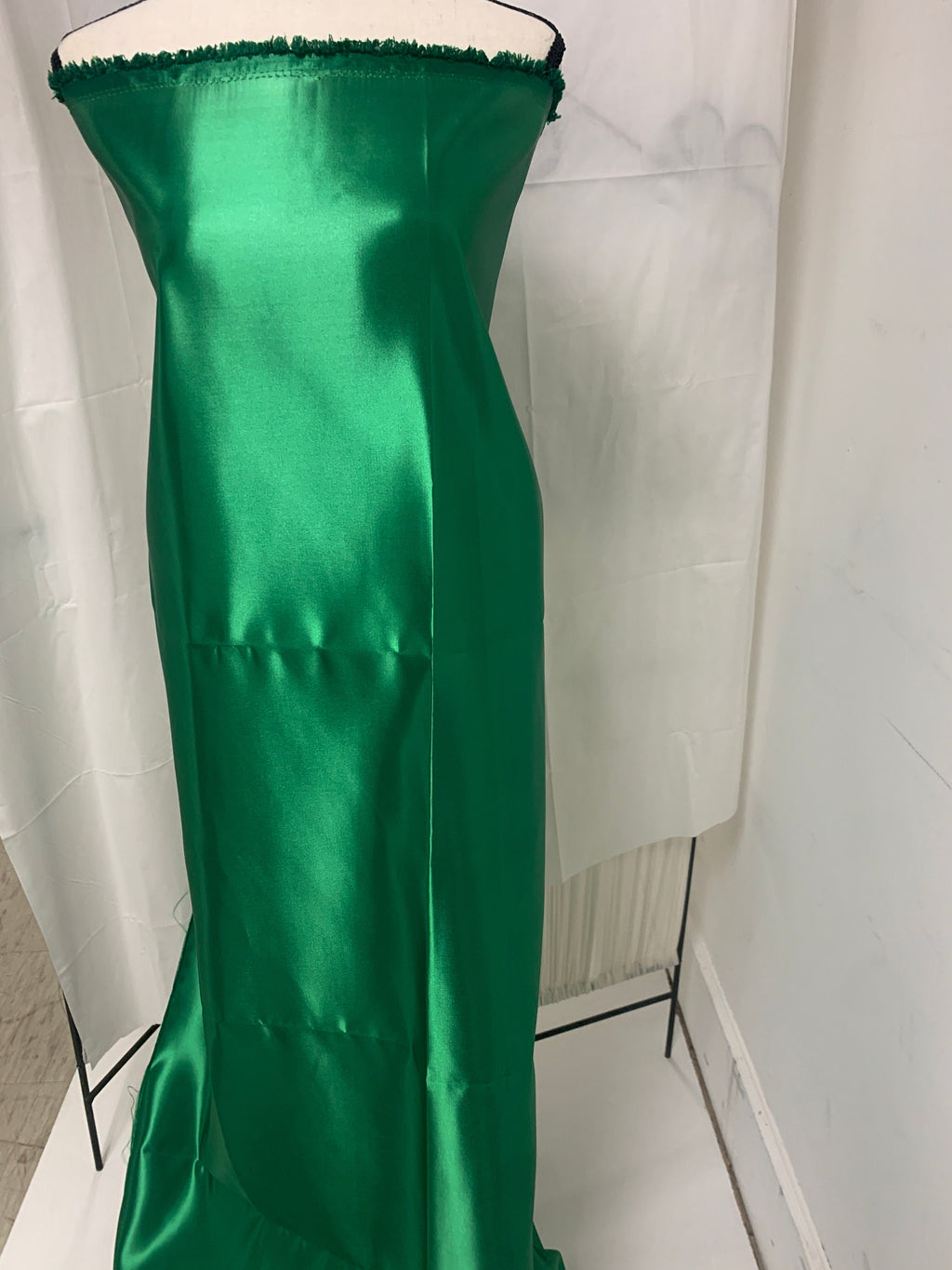 Kelly Green satin, dry clean fabric, bridesmaid, gown dress fabric width 58". Sell by 1 yard incrment. use in craft. FREE sample.
