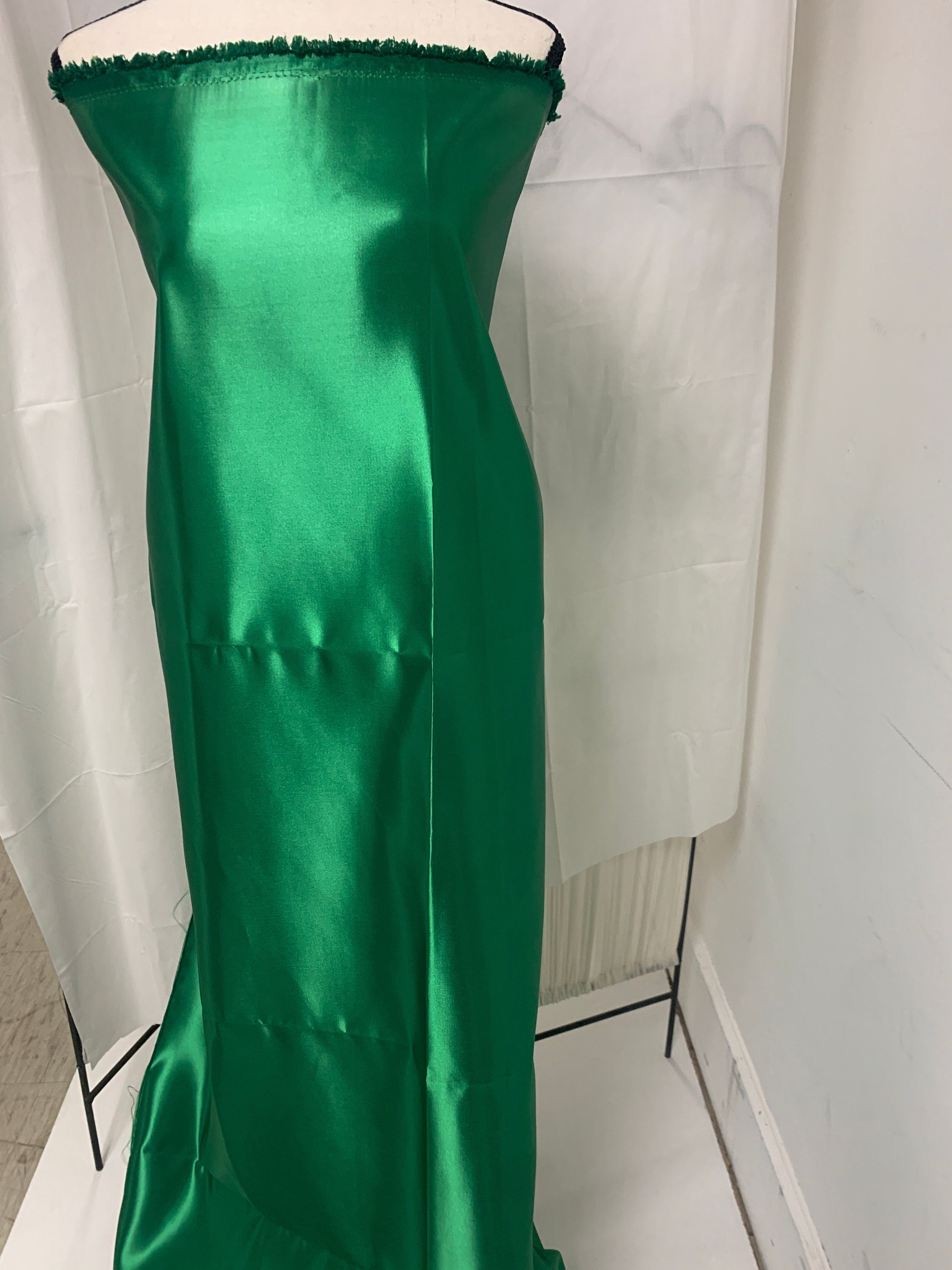 Kelly Green satin, dry clean fabric, bridesmaid, gown dress fabric width 58". Sell by 1 yard incrment. use in craft. FREE sample.