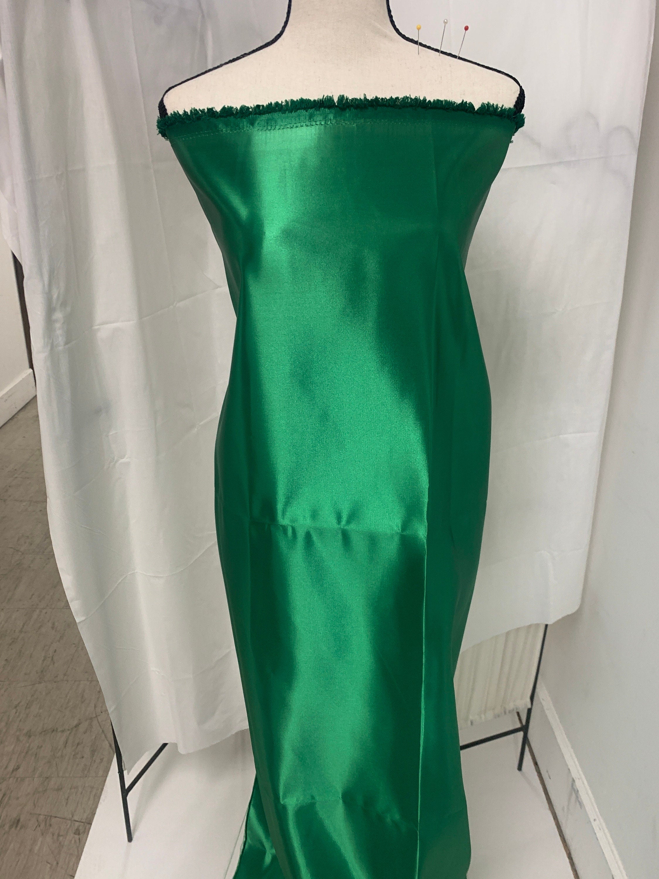 Kelly Green satin, dry clean fabric, bridesmaid, gown dress fabric width 58". Sell by 1 yard incrment. use in craft. FREE sample.