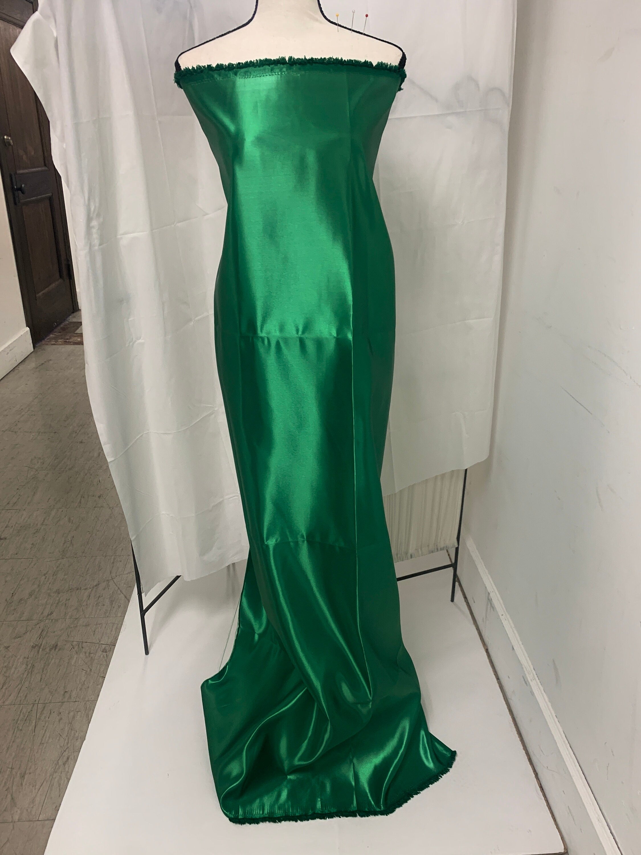 Kelly Green satin, dry clean fabric, bridesmaid, gown dress fabric width 58". Sell by 1 yard incrment. use in craft. FREE sample.