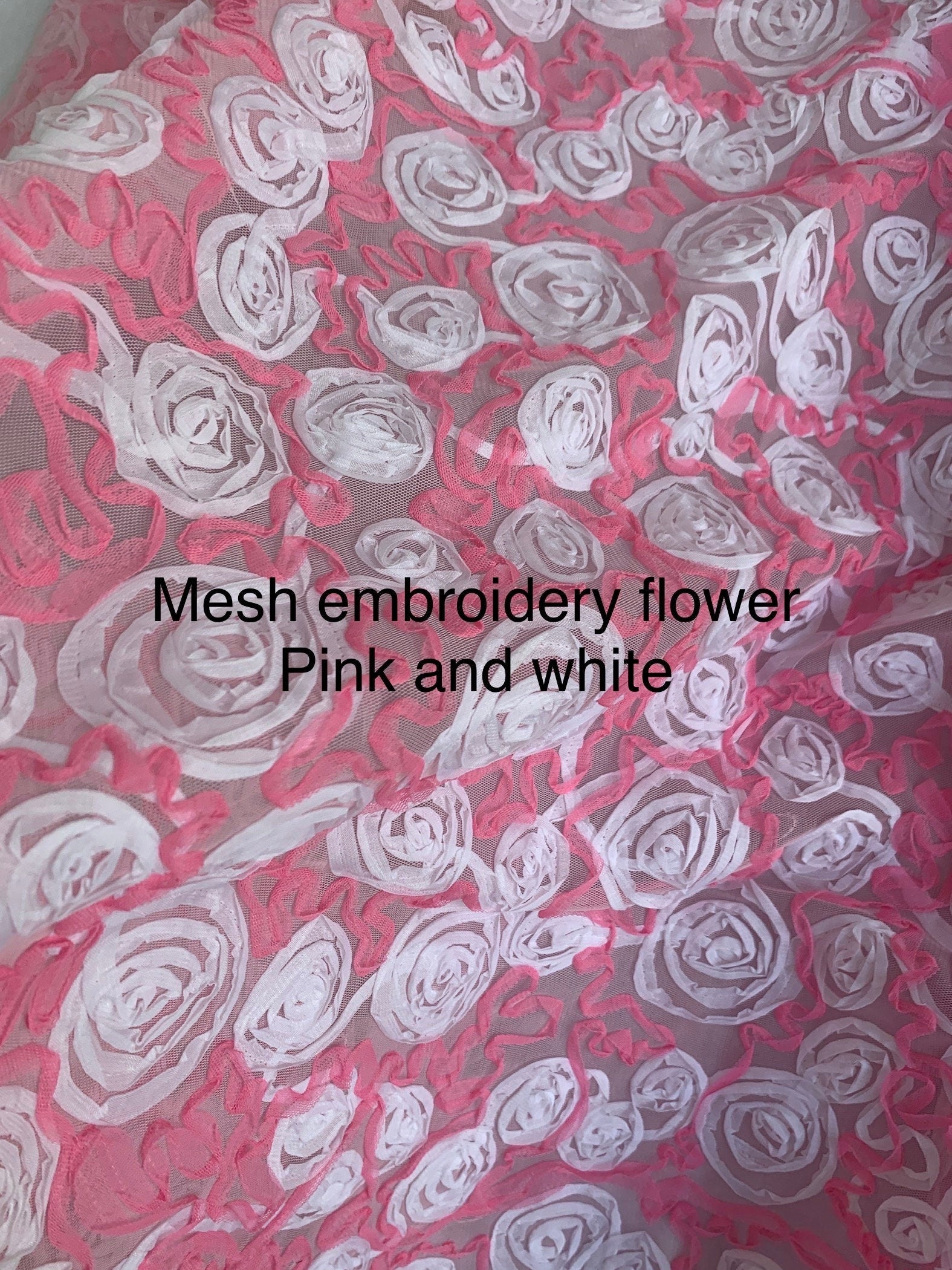 1 piece 3 yards cut Embroidery Flower-mesh fabric width 58" fabric has 5 inch salvage mesh on both side, 3 yards cut. color purple, Red pink