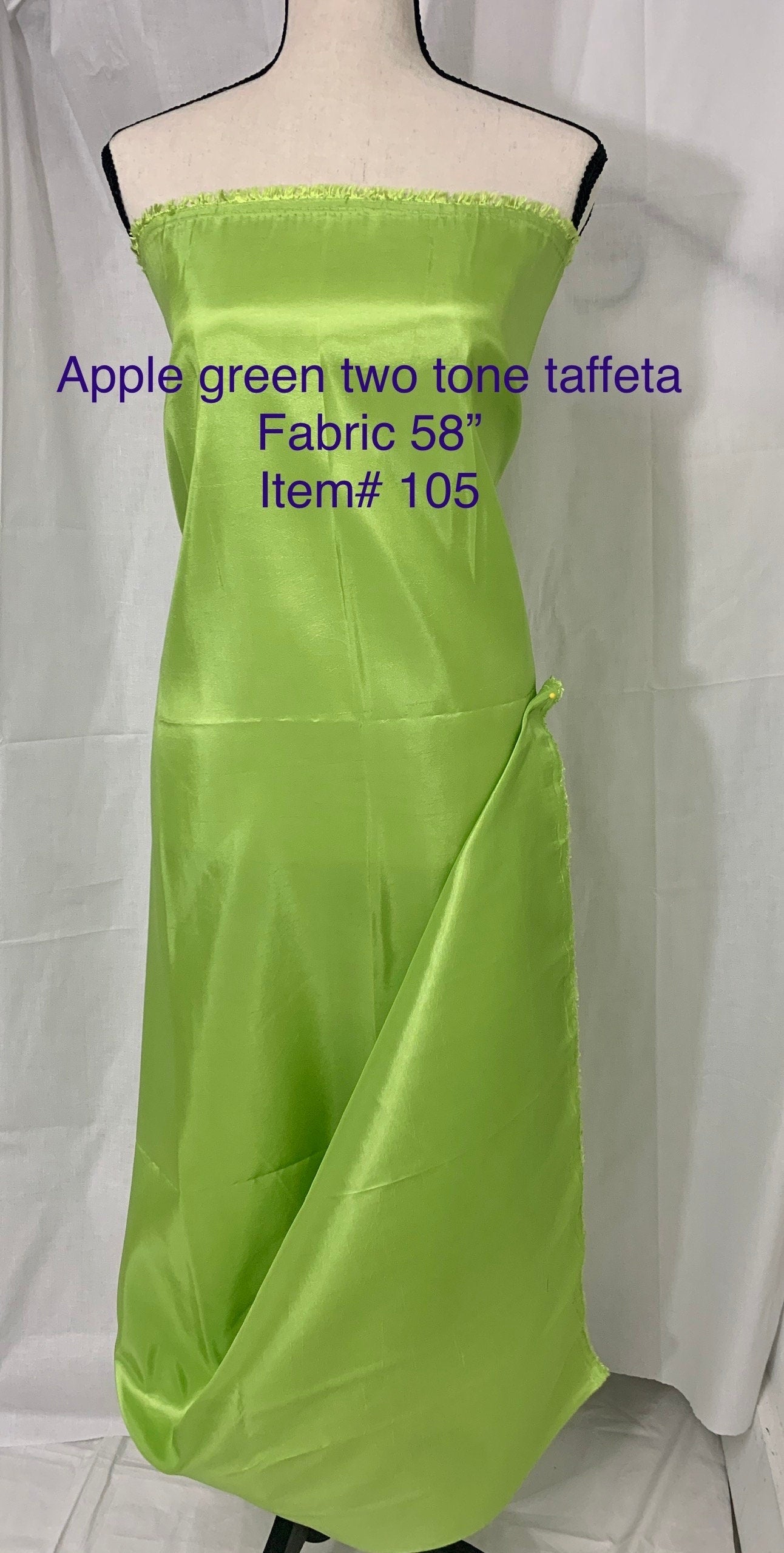 Apple green Taffeta fabric . Two tone affet fabric width 58" polyester. great for tops, decoration, craft and art projects. item 105