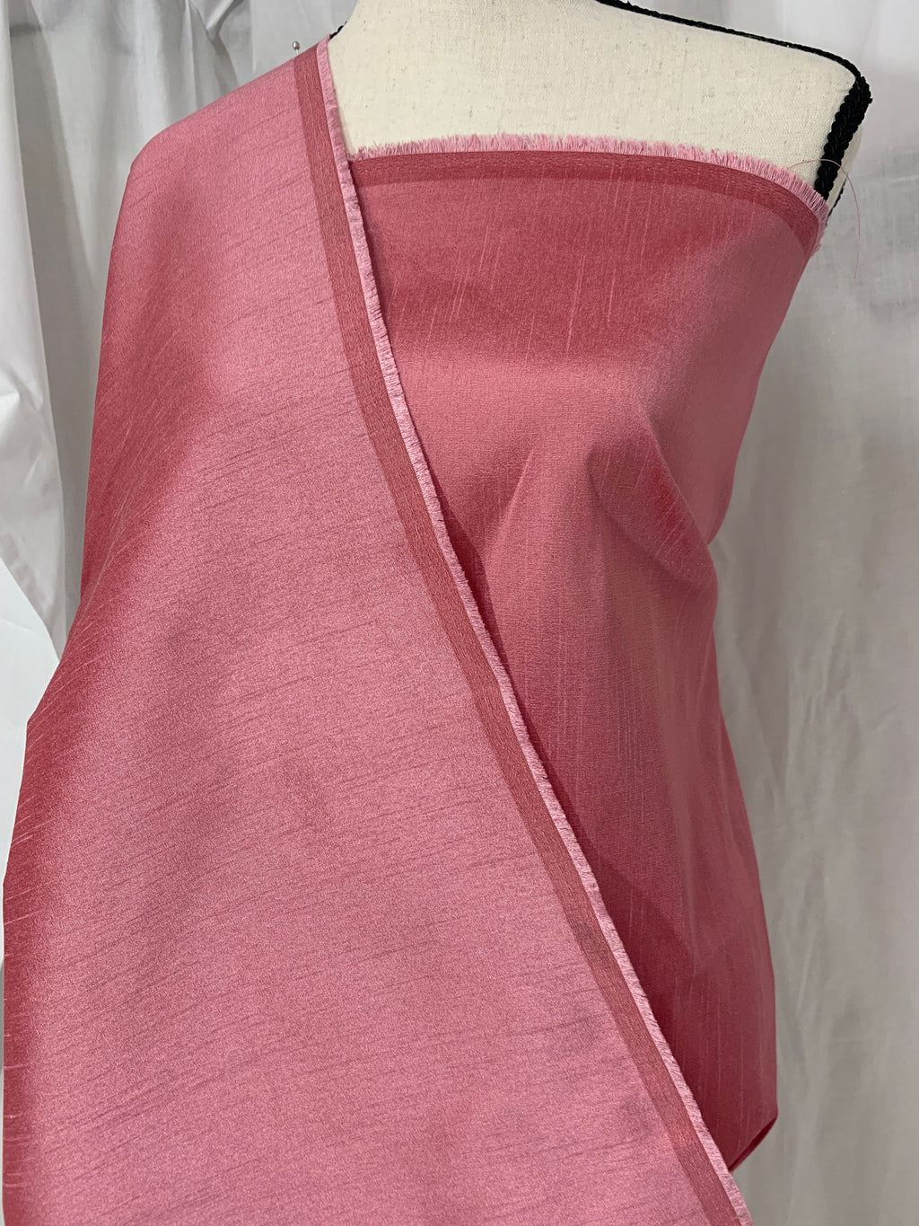 Rose color poly dupioni fabric width 58". made of two different color of threads sage and yellow. free smple. item# 108