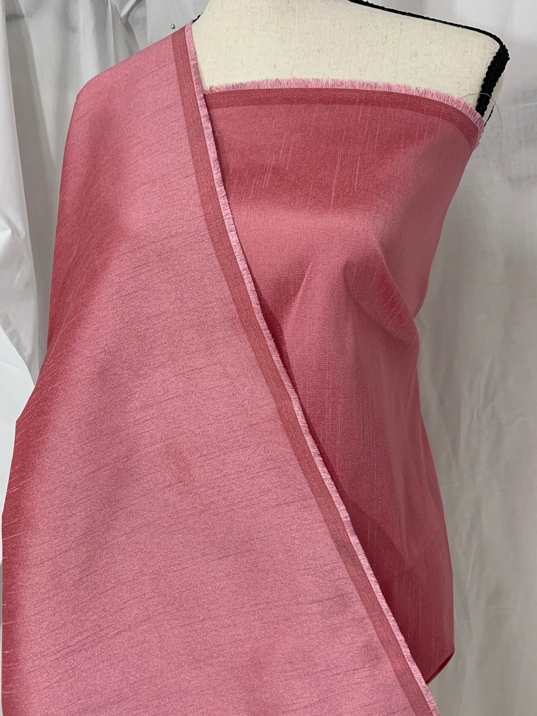 Rose color poly dupioni fabric width 58". made of two different color of threads sage and yellow. free smple. item# 108