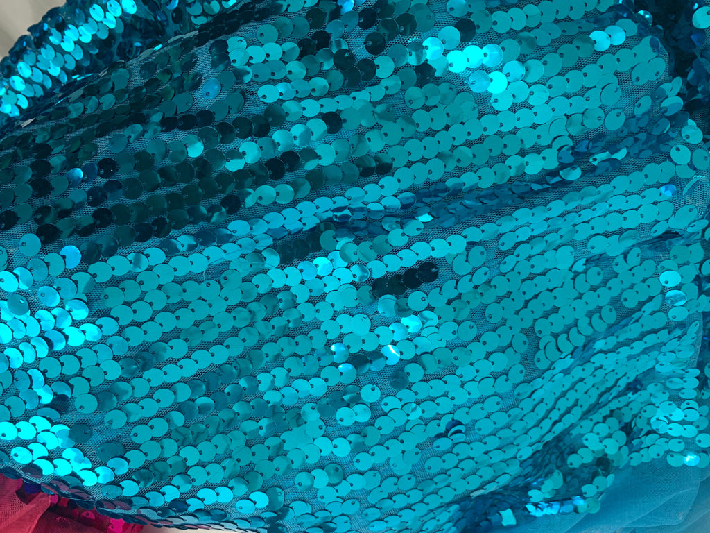 1 piece 5 yards cut sequence Turquoise color fabric.