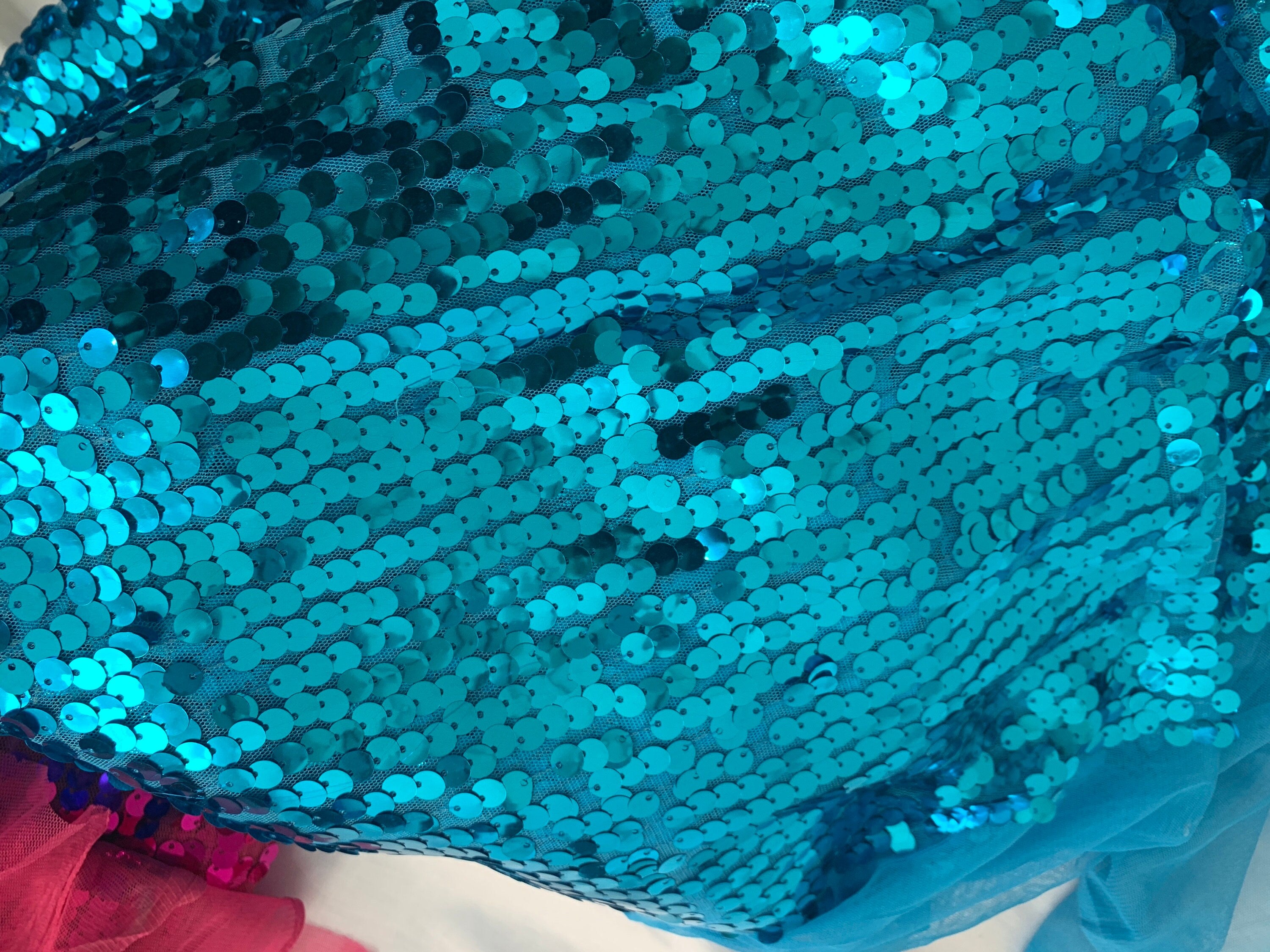 1 piece 5 yards cut sequence Turquoise color fabric.