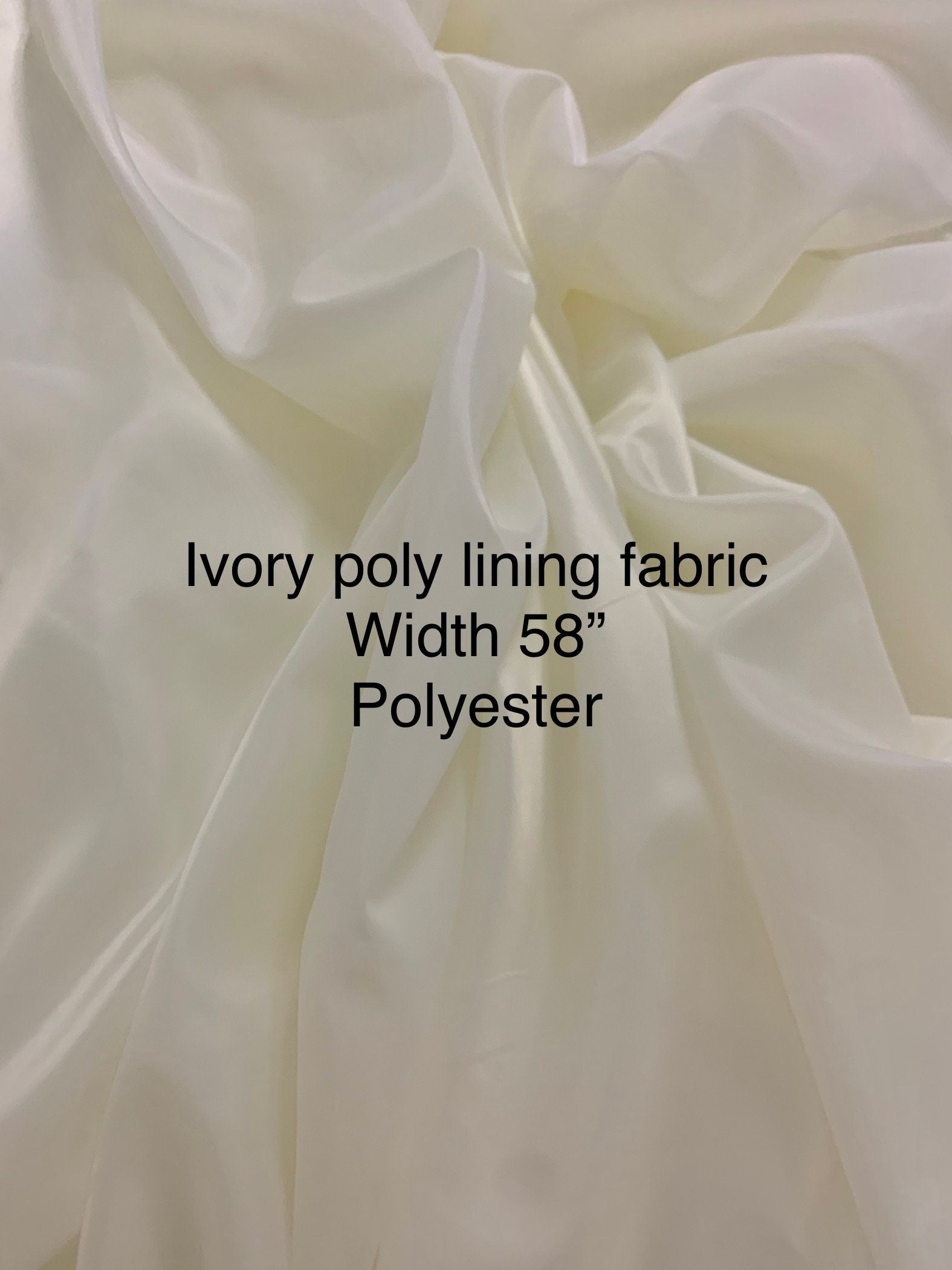 A 2 yards cut Ivory poly Lining fabric, 100% polyester, width 59". sells by 2 yard increment continuous