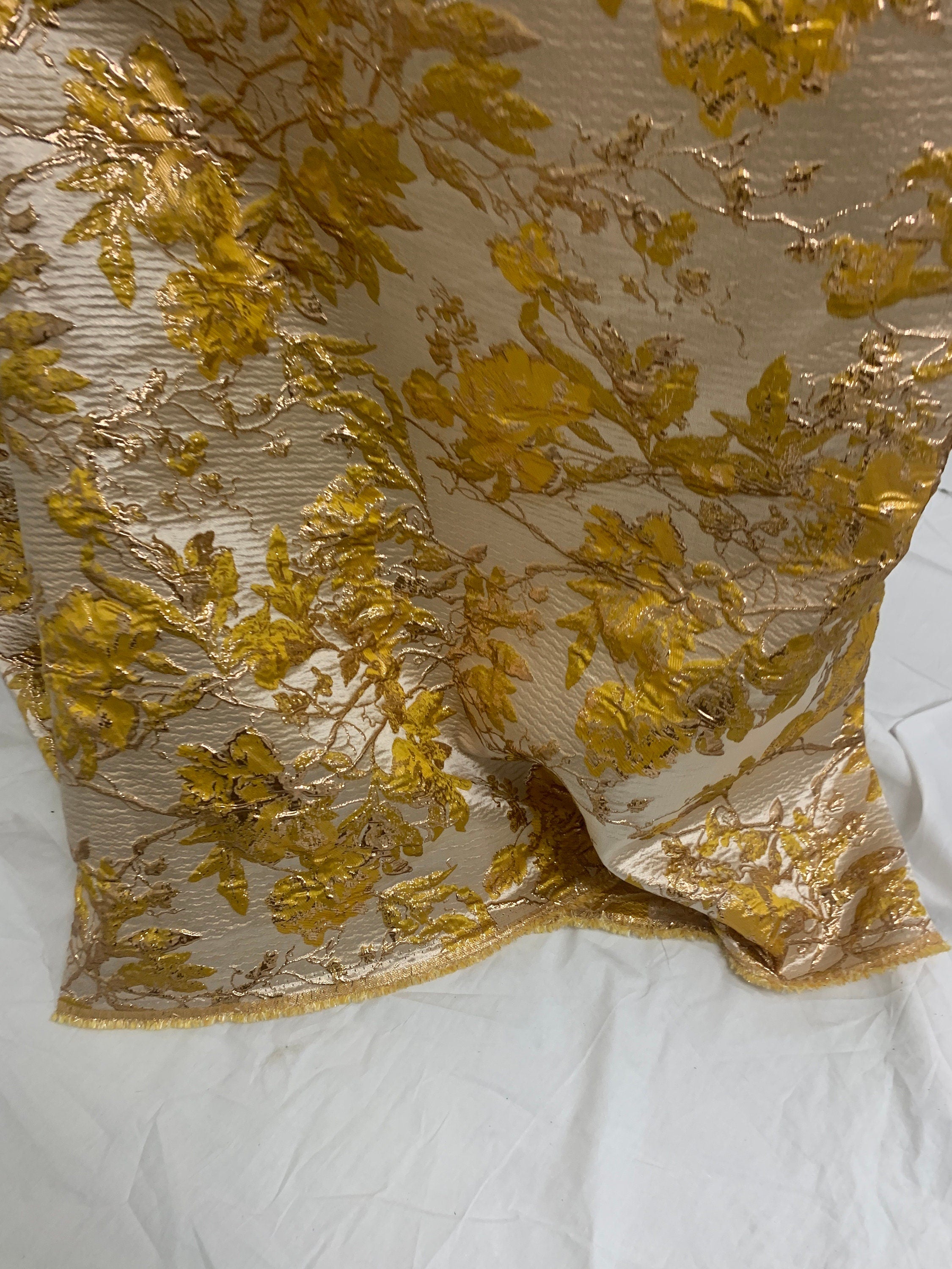 3 yards floral metalic Brocade fabric. color Yellow width 57/58 inches.