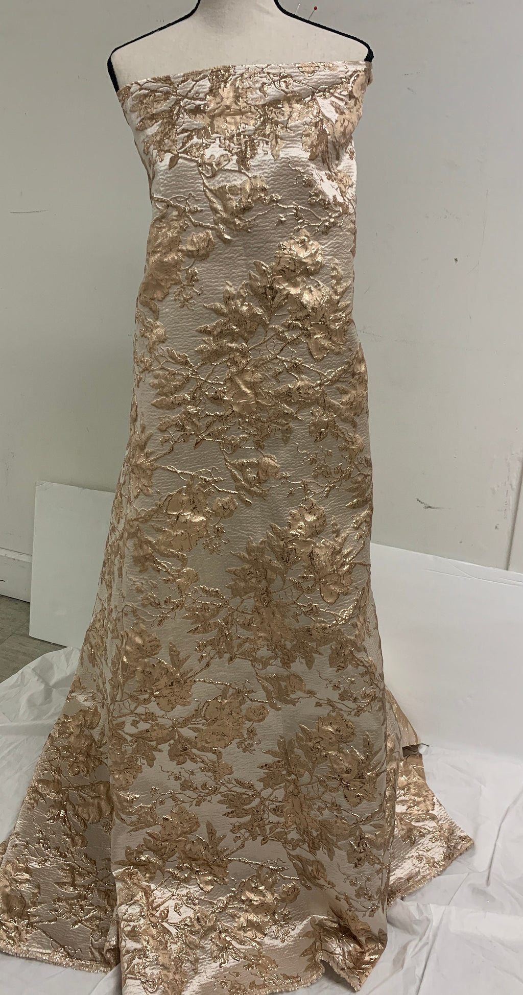 3 yards floral metalic Brocade fabric. color is Gold Rose width 56".