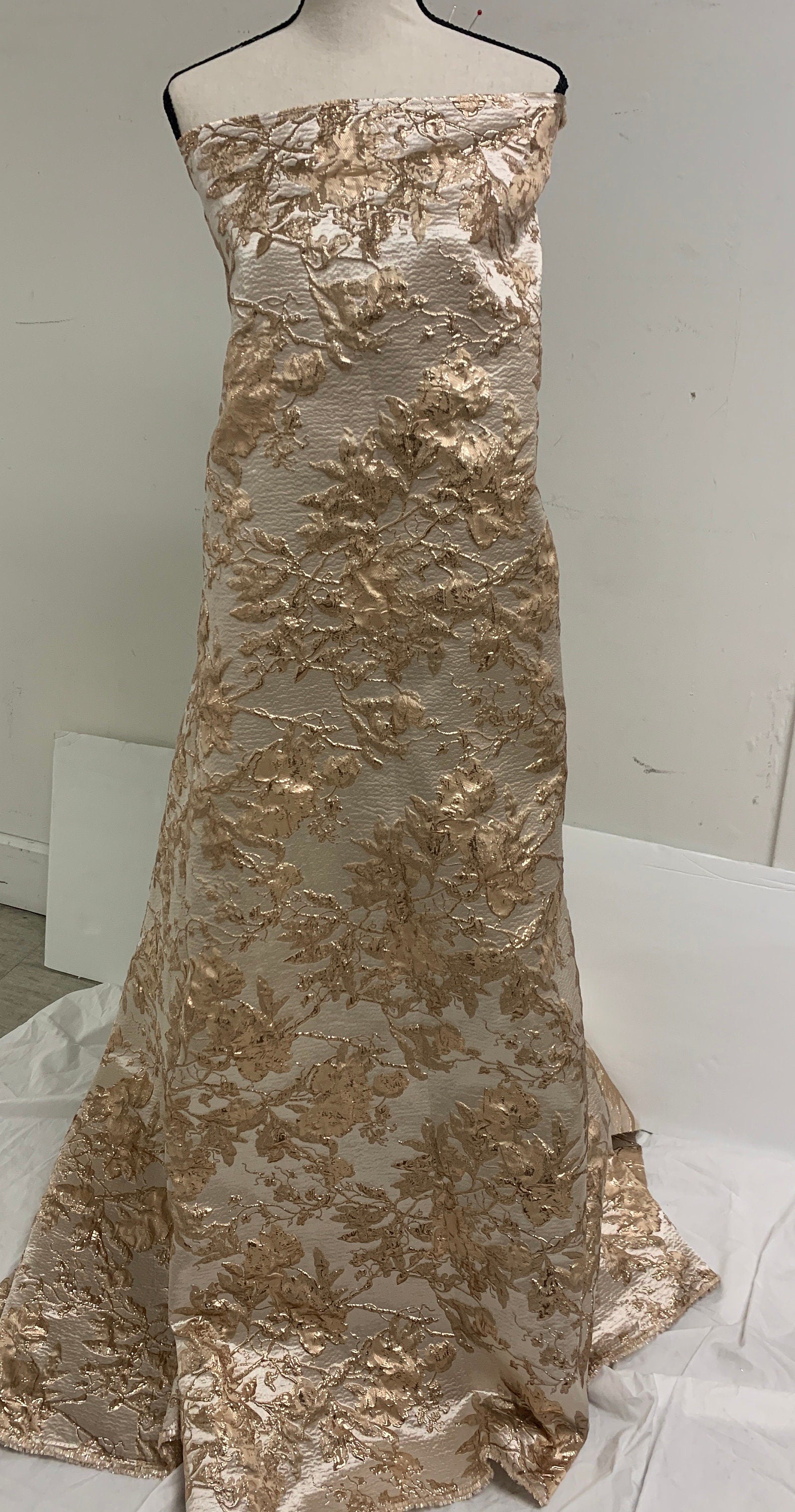 3 yards floral metalic Brocade fabric. color is Gold Rose width 56".