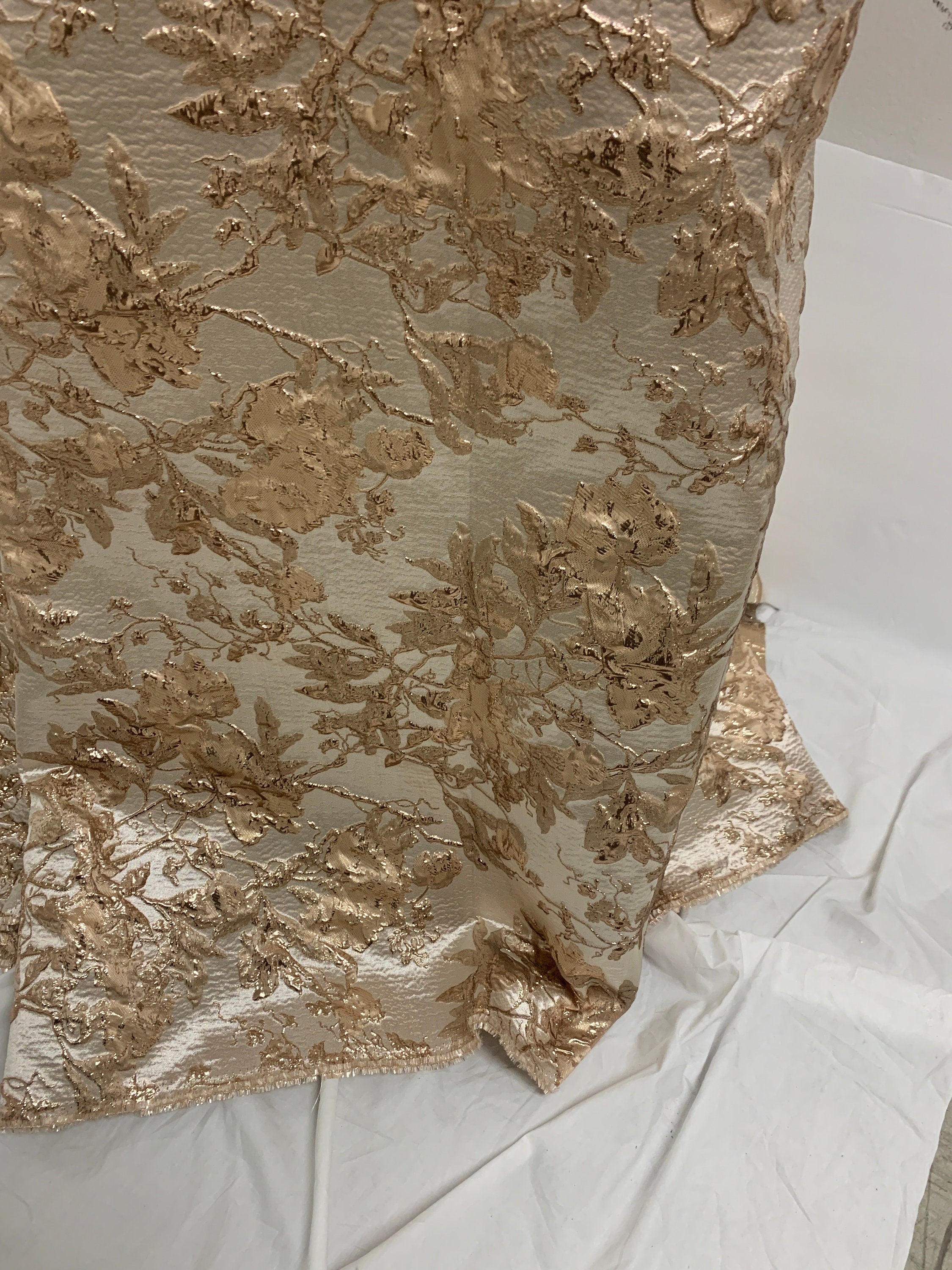 3 yards floral metalic Brocade fabric. color is Gold Rose width 56".
