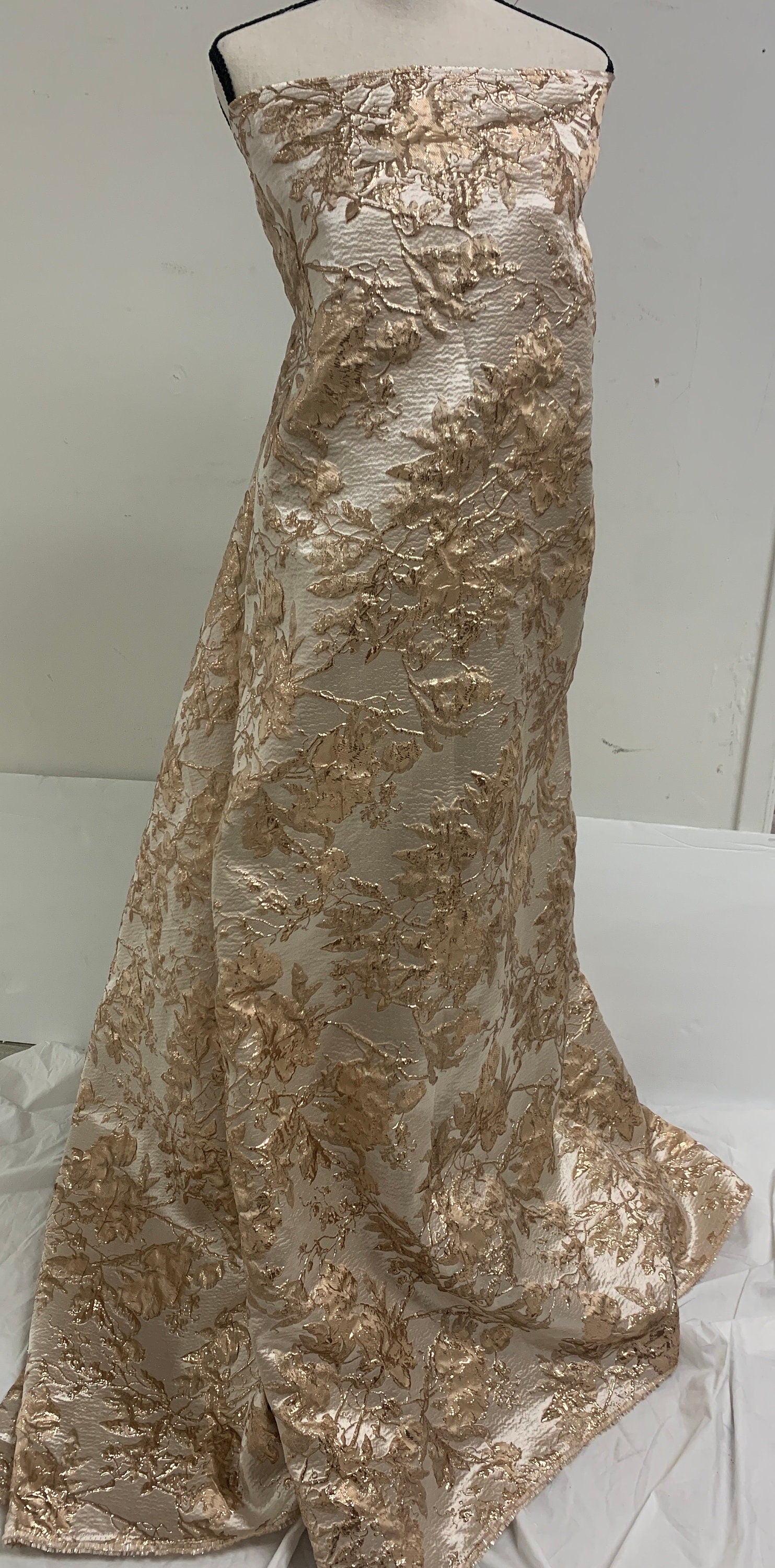 3 yards floral metalic Brocade fabric. color is Gold Rose width 56".