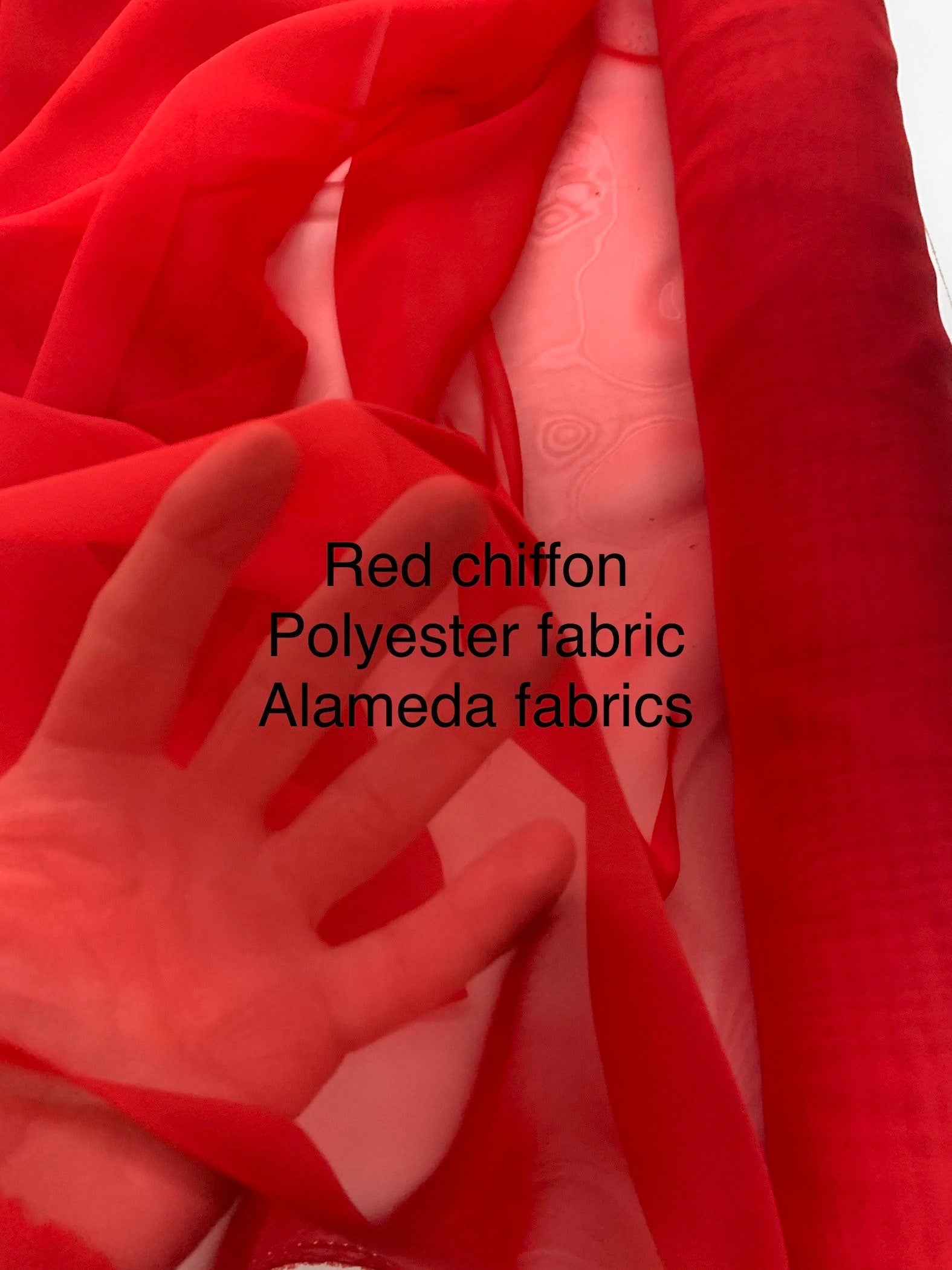 A 2 yards Red chiffon Fabric width 58/60 inches , sell by 2 yards cut continuous.