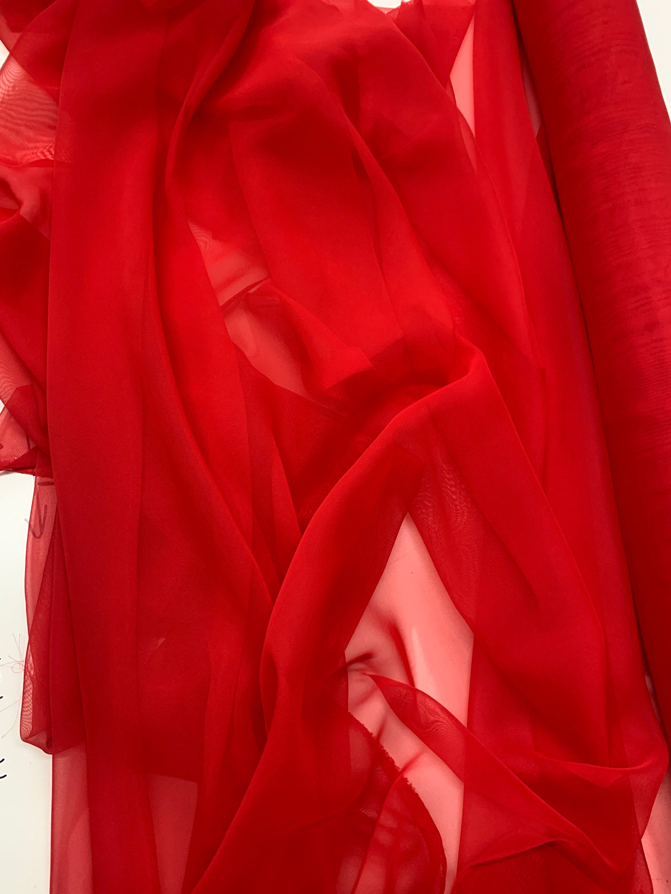 A 2 yards Red chiffon Fabric width 58/60 inches , sell by 2 yards cut continuous.