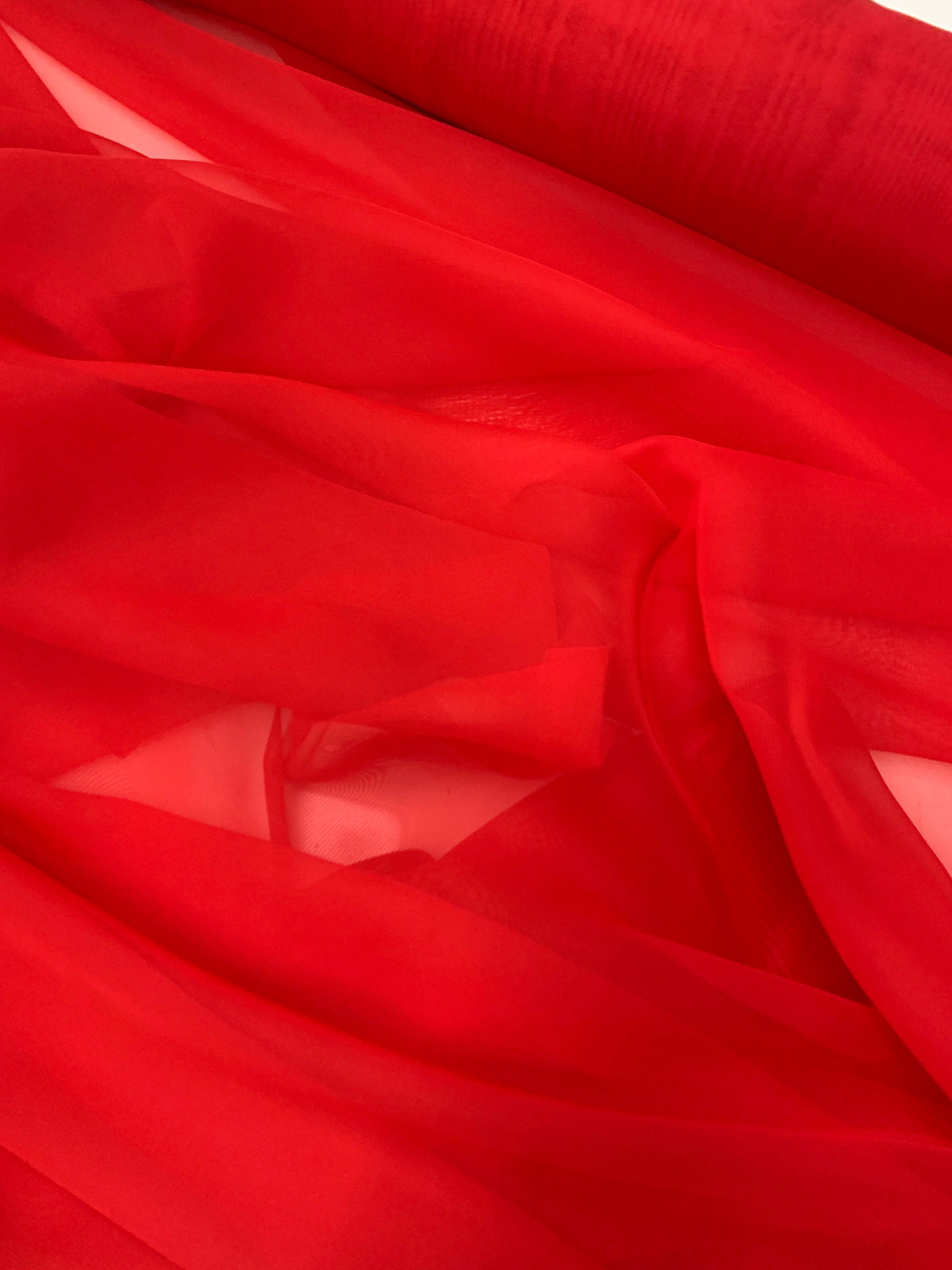 A 2 yards Red chiffon Fabric width 58/60 inches , sell by 2 yards cut continuous.