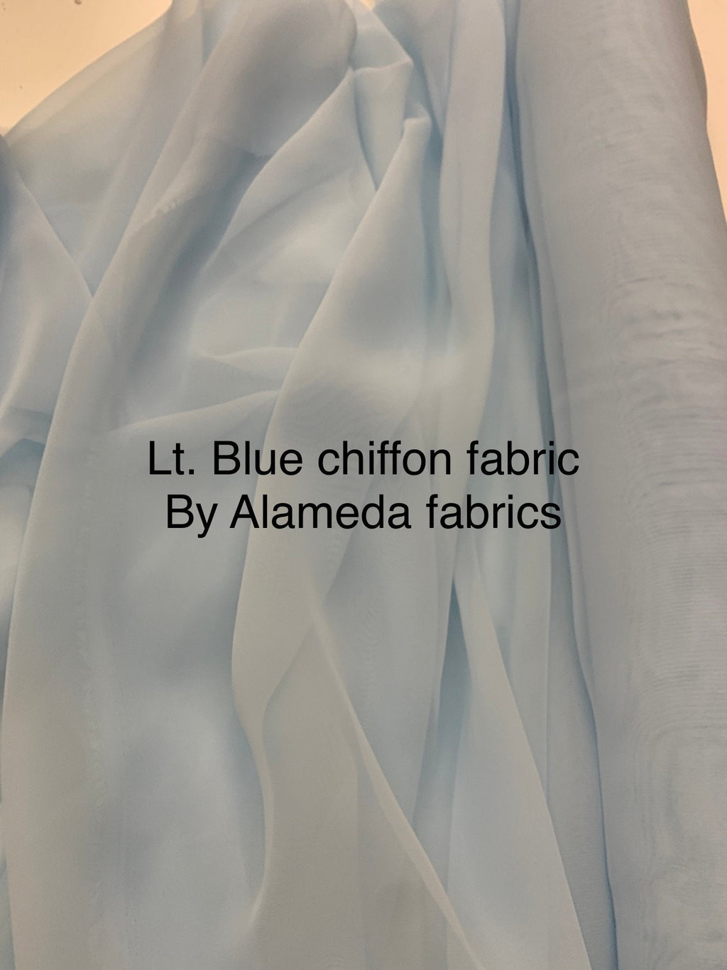 Lt. blue chiffon Fabric width 58/60 inches wide, sell and yards. Free sample Available for domestic address