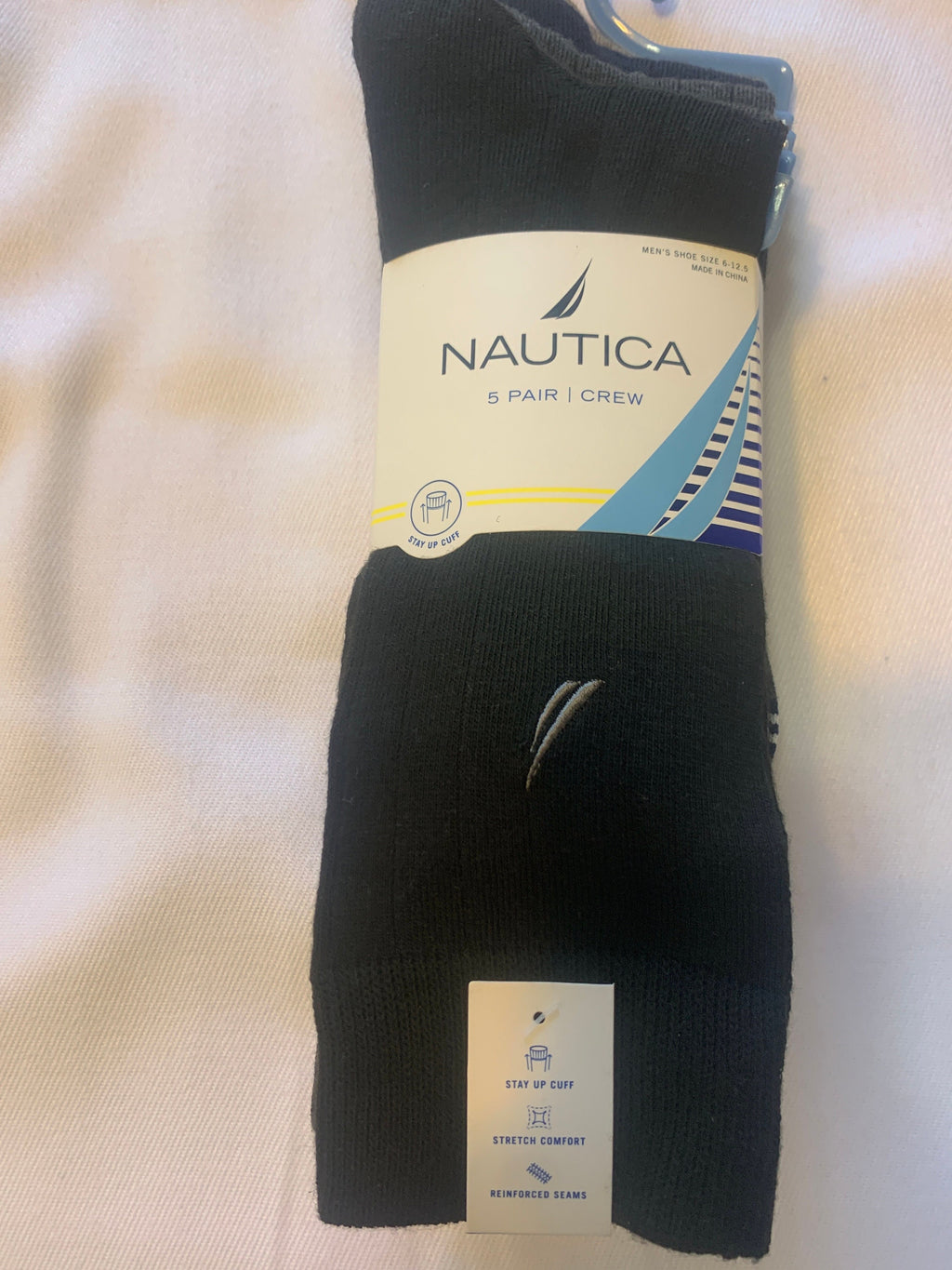 5 pair men crew socks. new Nautica brand, assorted colors size 6-12.5