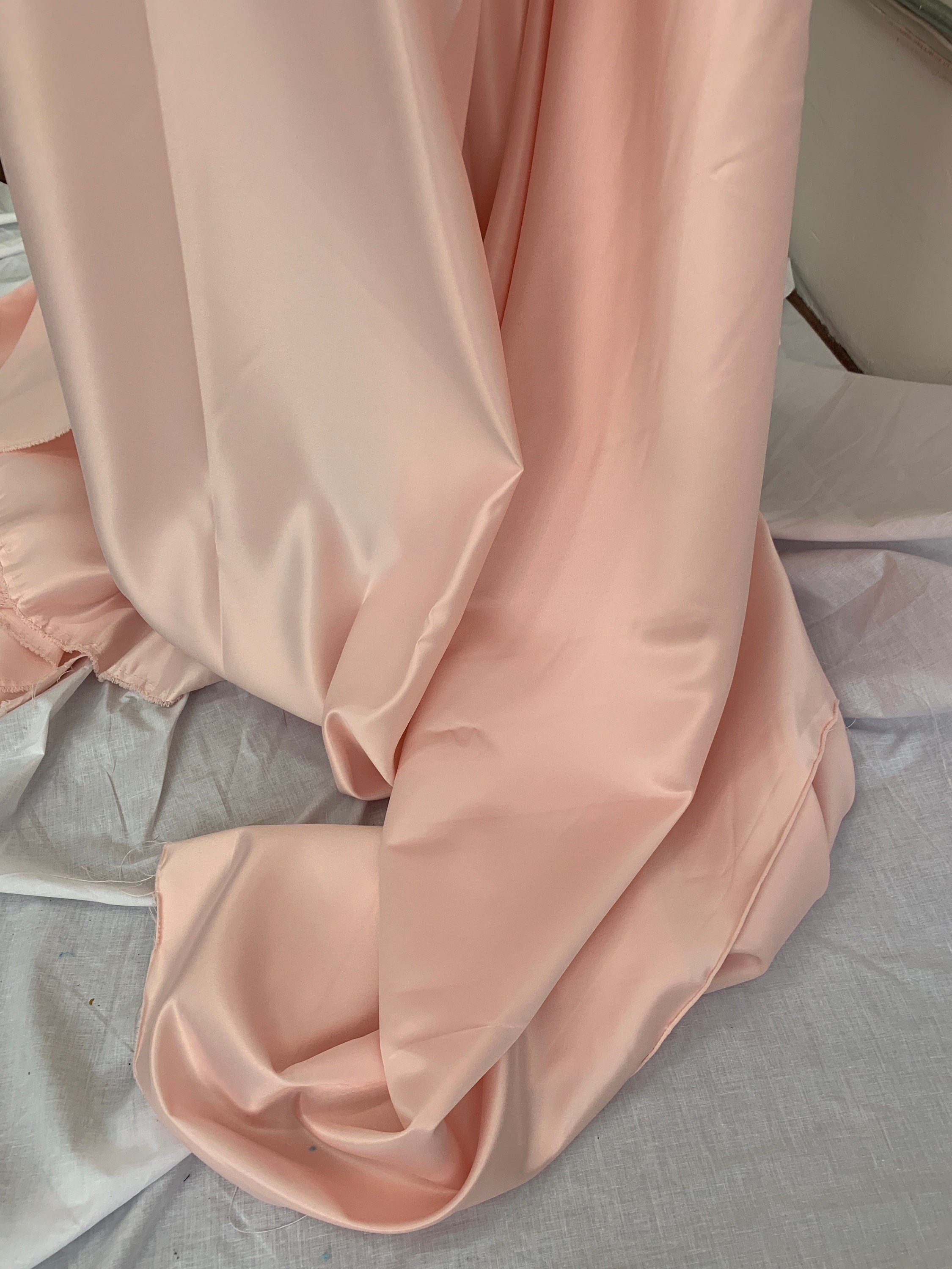 1 piece 3 yards Lt. Peach Bridal satin fabric, width 58", Polyester, Dull italian satin. Bridesmaid fabric, craft, Free sample