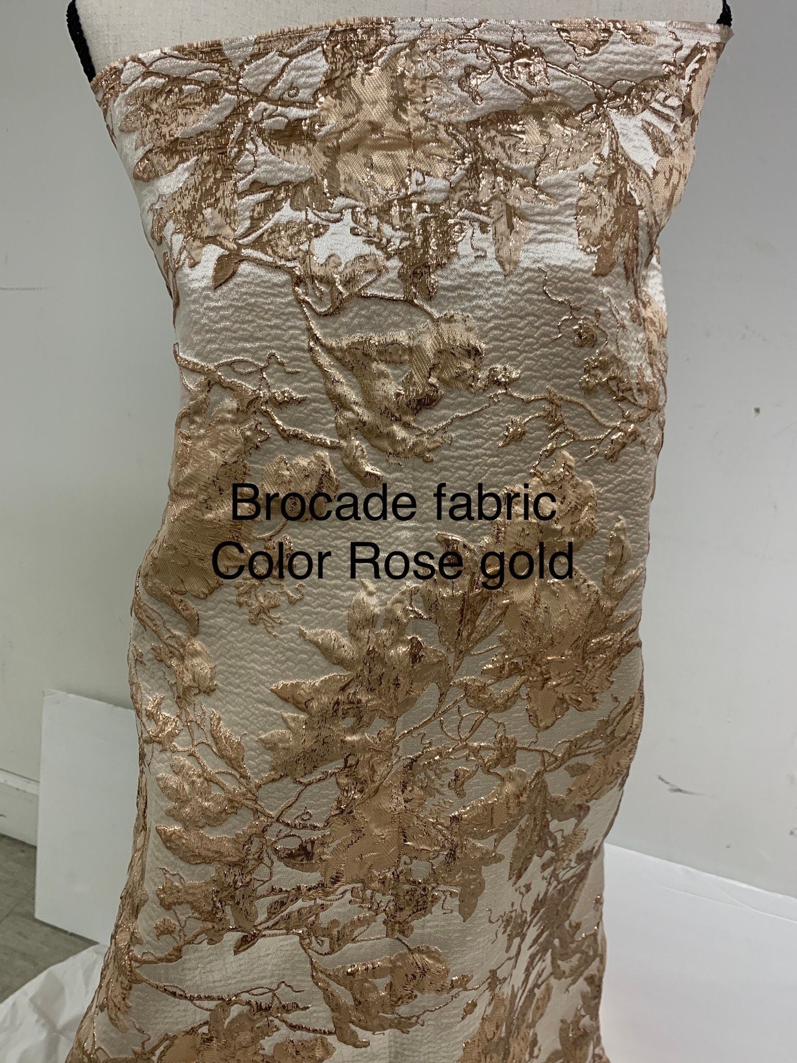 3 yards floral metalic Brocade fabric. color is Gold Rose width 56".