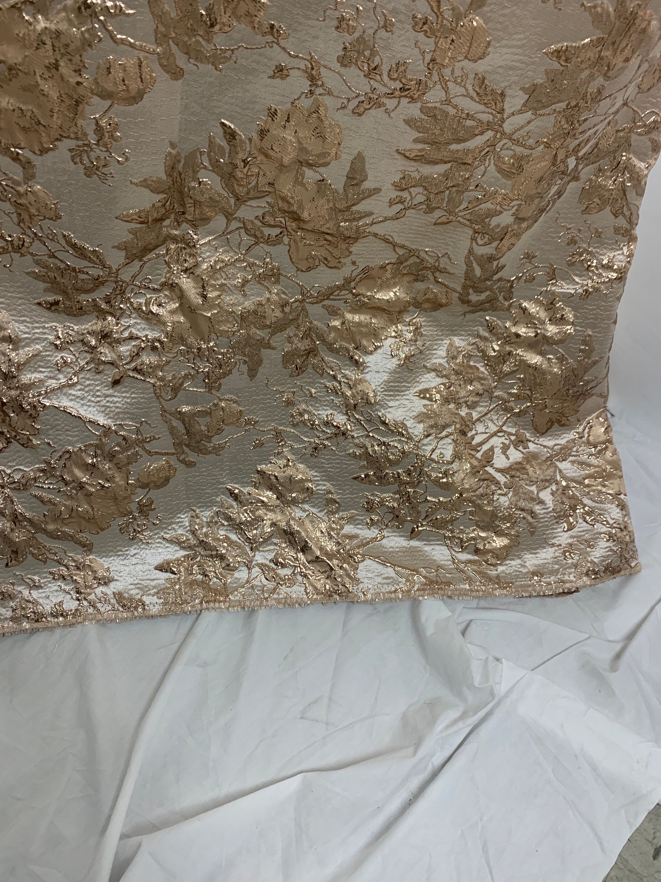3 yards floral metalic Brocade fabric. color is Gold Rose width 56".