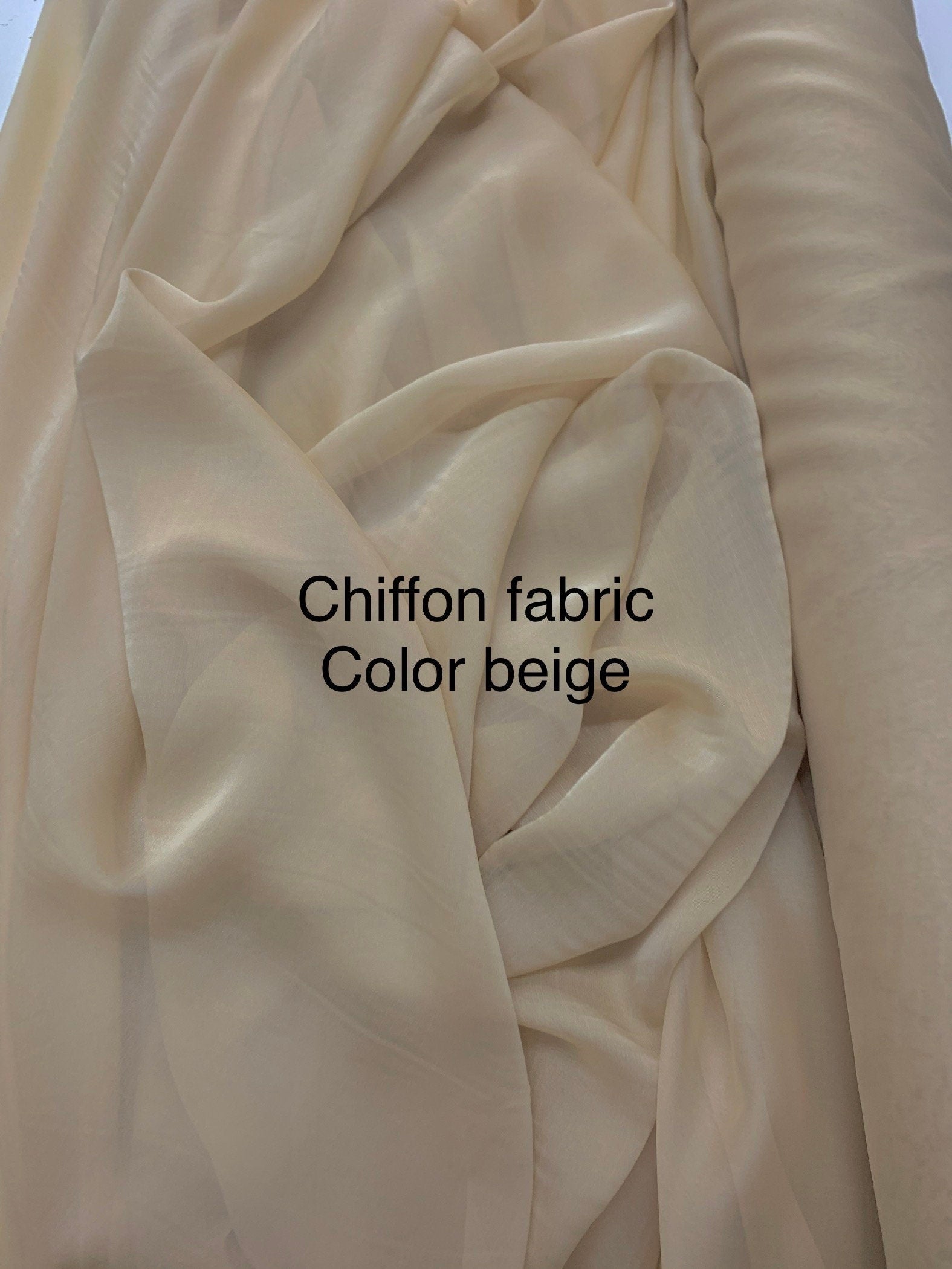 Beige color chiffon Fabric width 58/60 inches wide, sell by 1 yard increment. Free sample Available for domestic address