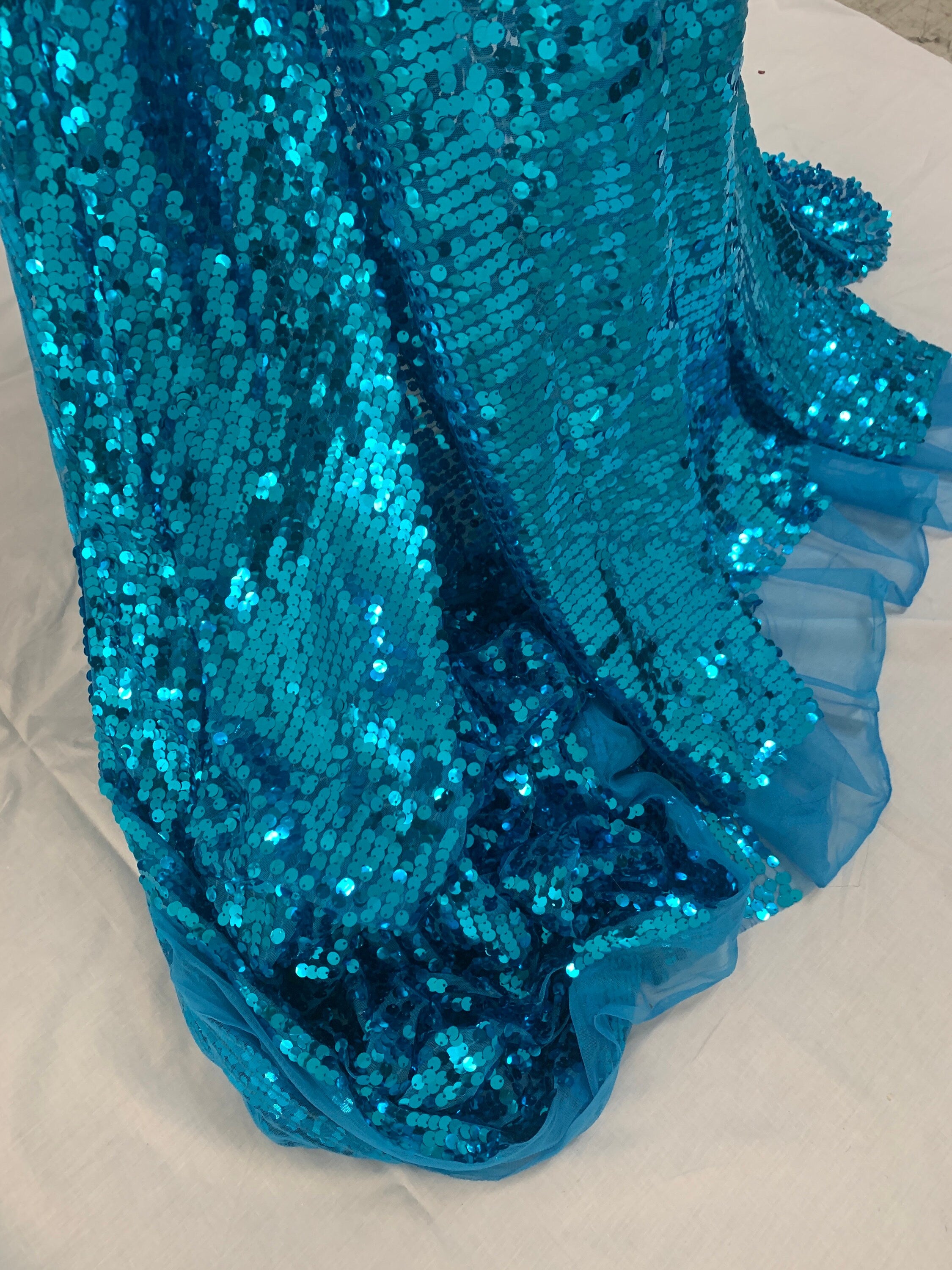 1 piece 5 yards cut sequence Turquoise color fabric.