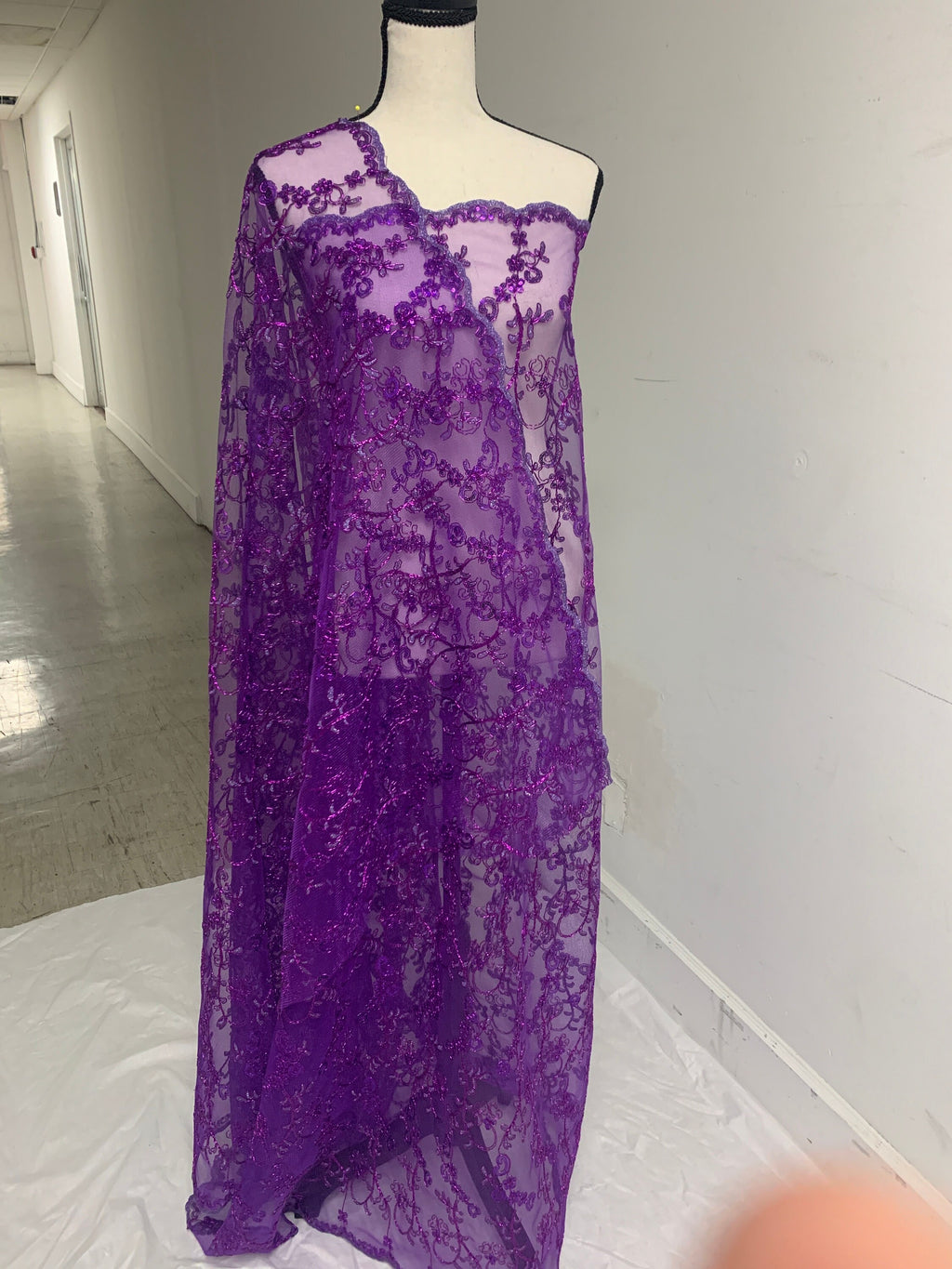 3 yards cut Purple Lace design bt1100, Lace Double scalloped sequins Embroidery width 49/50"