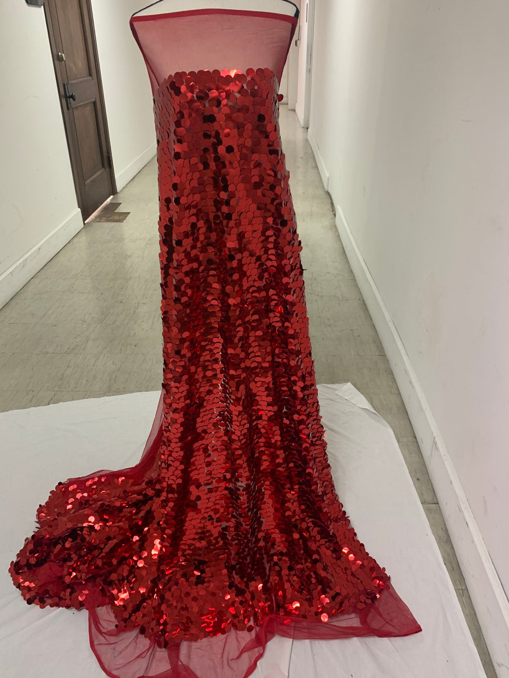 3 yards cut Red Sequins fabric.