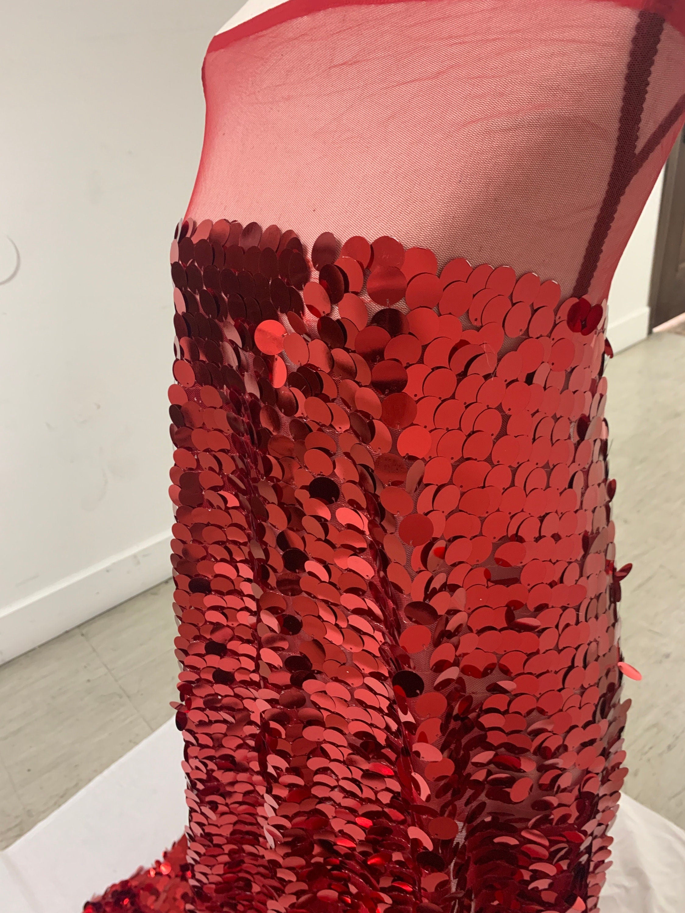 3 yards cut Red Sequins fabric.