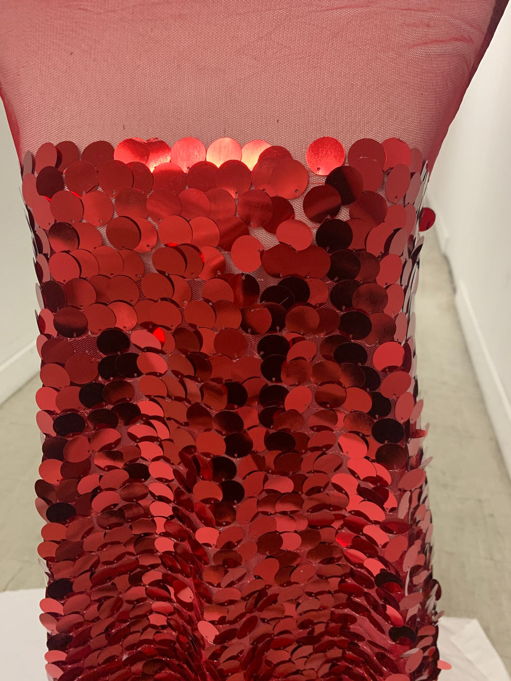 3 yards cut Red Sequins fabric.