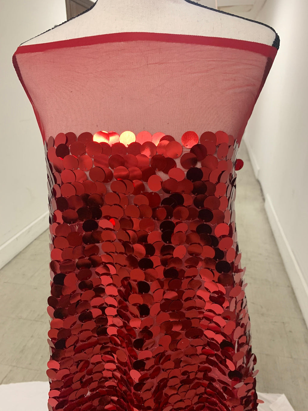 3 yards cut Red Sequins fabric.