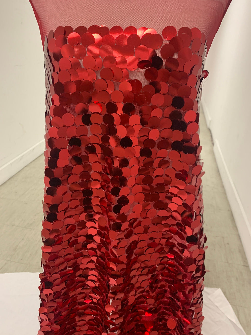 3 yards cut Red Sequins fabric.