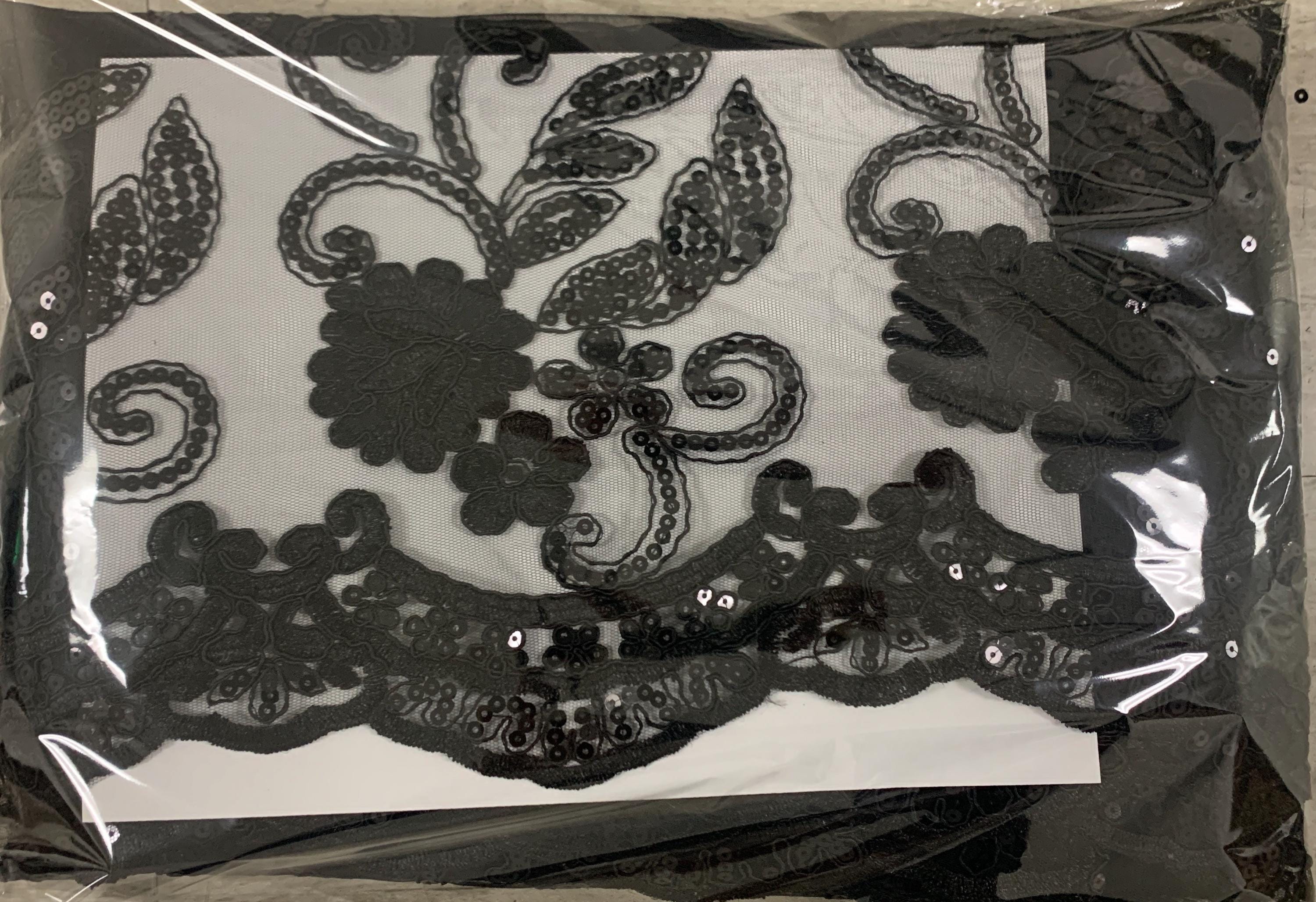 Lace Black fabric Design Lexie, sequins embroidery double scalloped width 49/50".