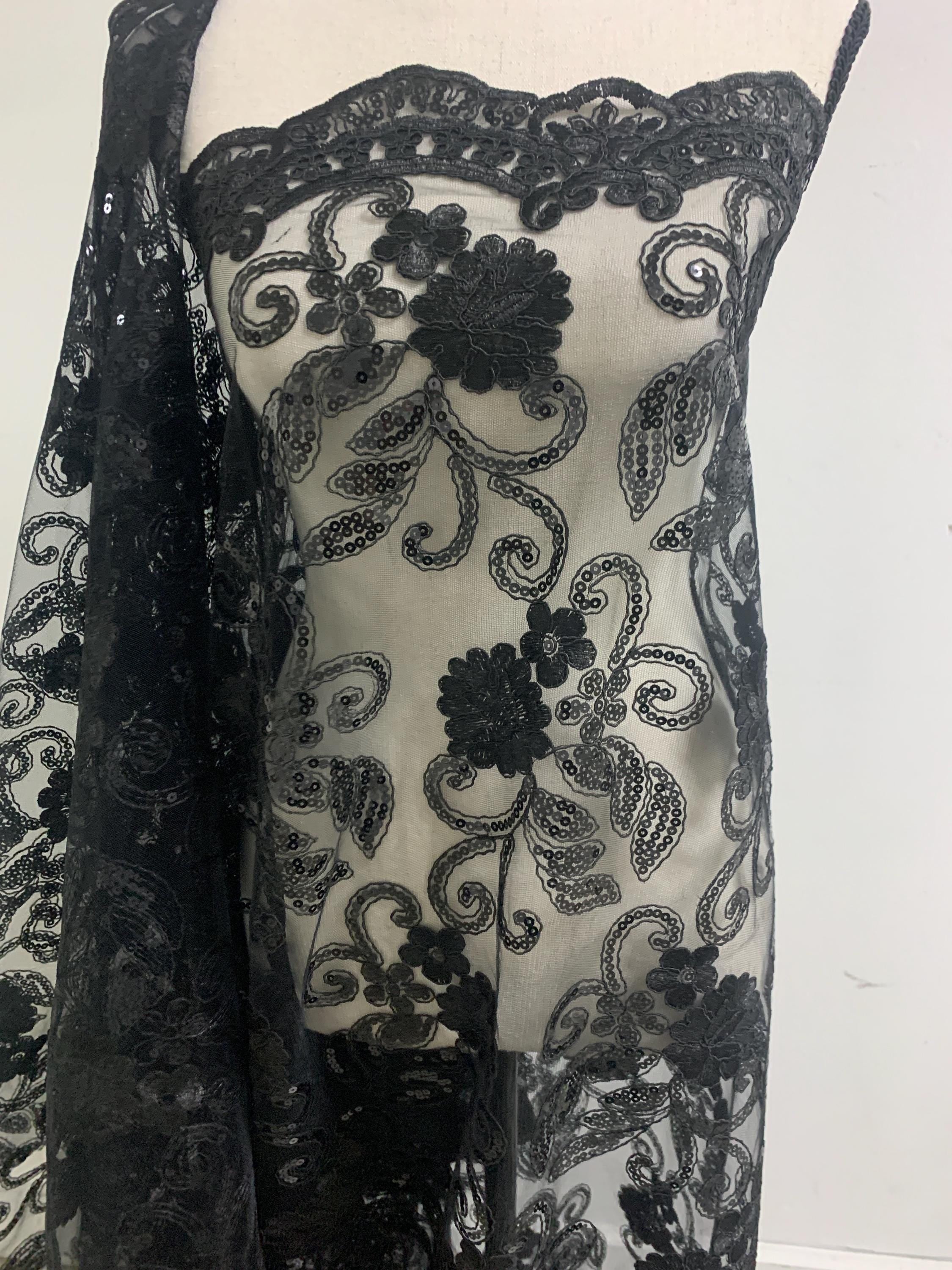 Lace Black fabric Design Lexie, sequins embroidery double scalloped width 49/50".