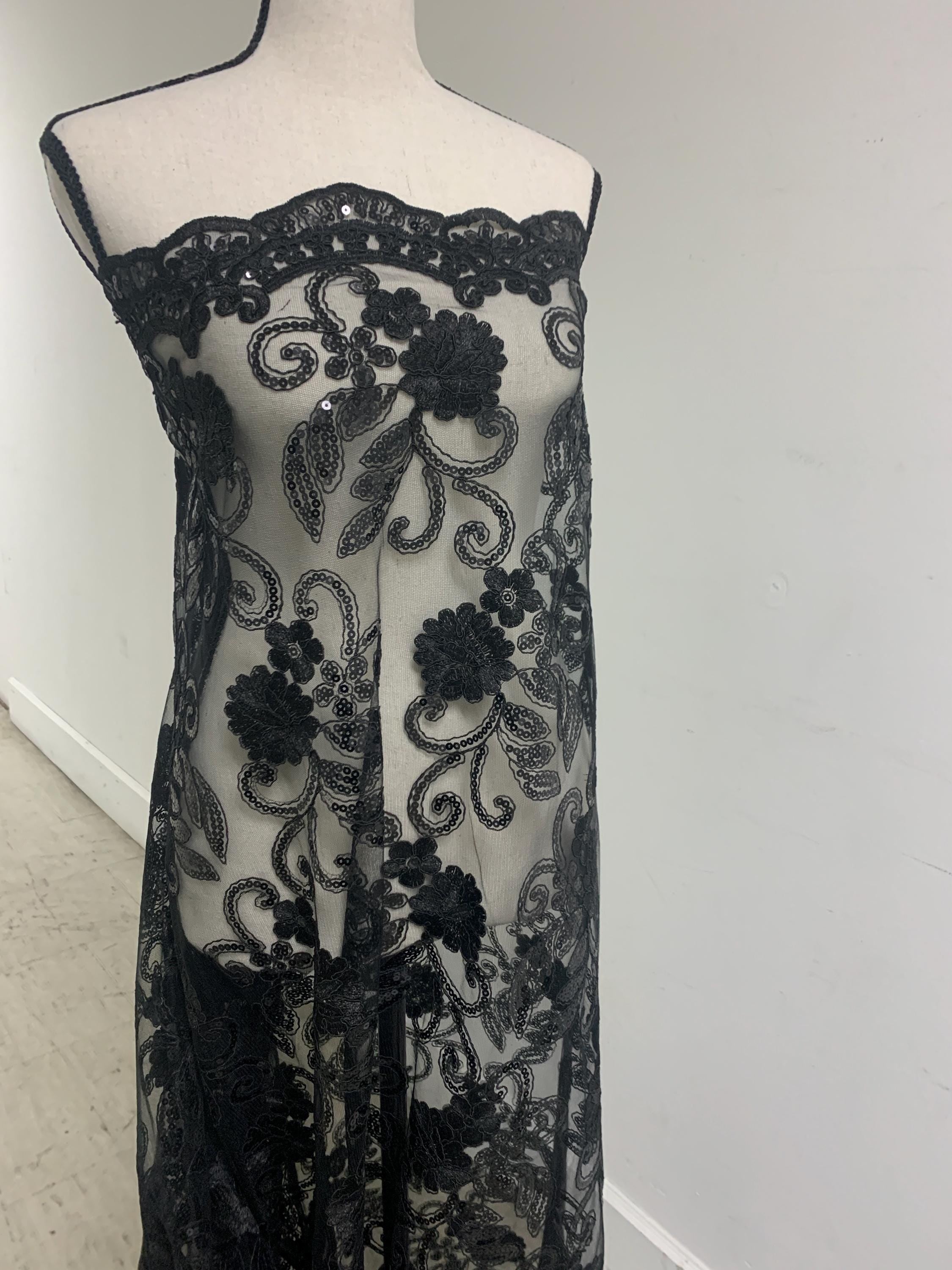 Lace Black fabric Design Lexie, sequins embroidery double scalloped width 49/50".