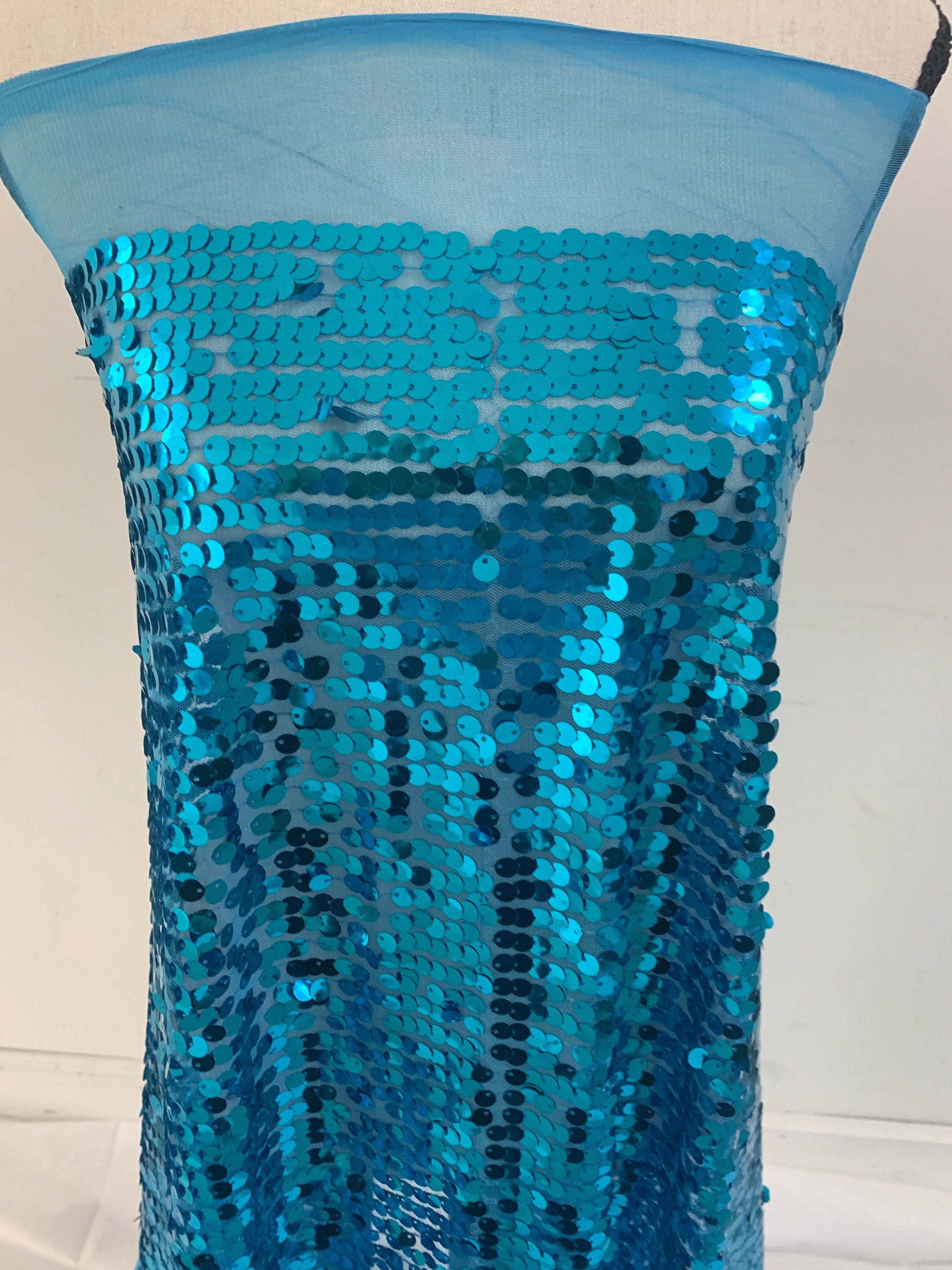 1 piece 5 yards cut sequence Turquoise color fabric.
