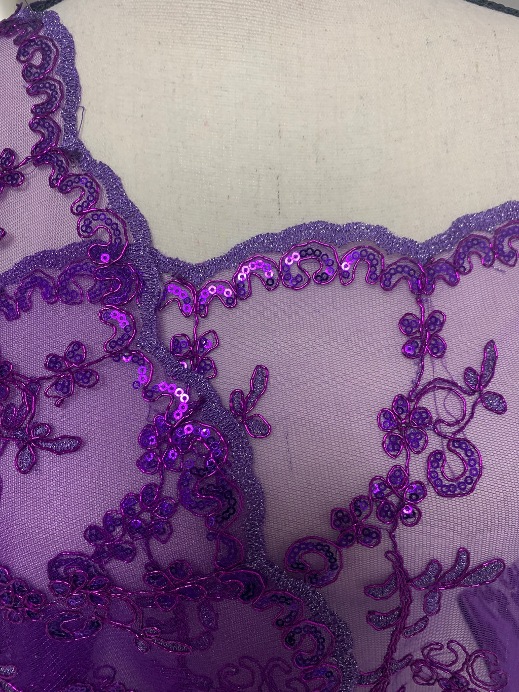 3 yards cut Purple Lace design bt1100, Lace Double scalloped sequins Embroidery width 49/50"
