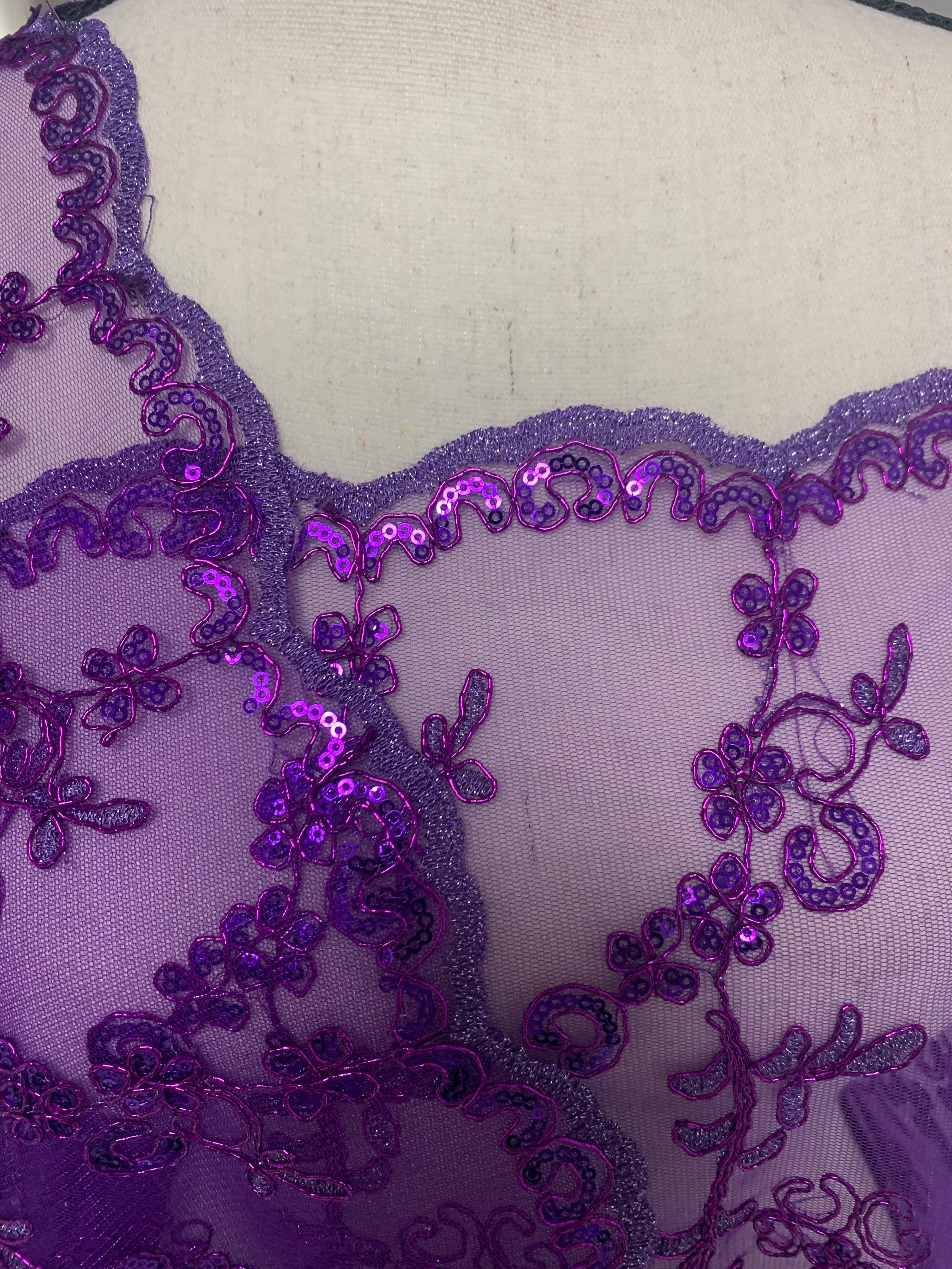 3 yards cut Purple Lace design bt1100, Lace Double scalloped sequins Embroidery width 49/50"