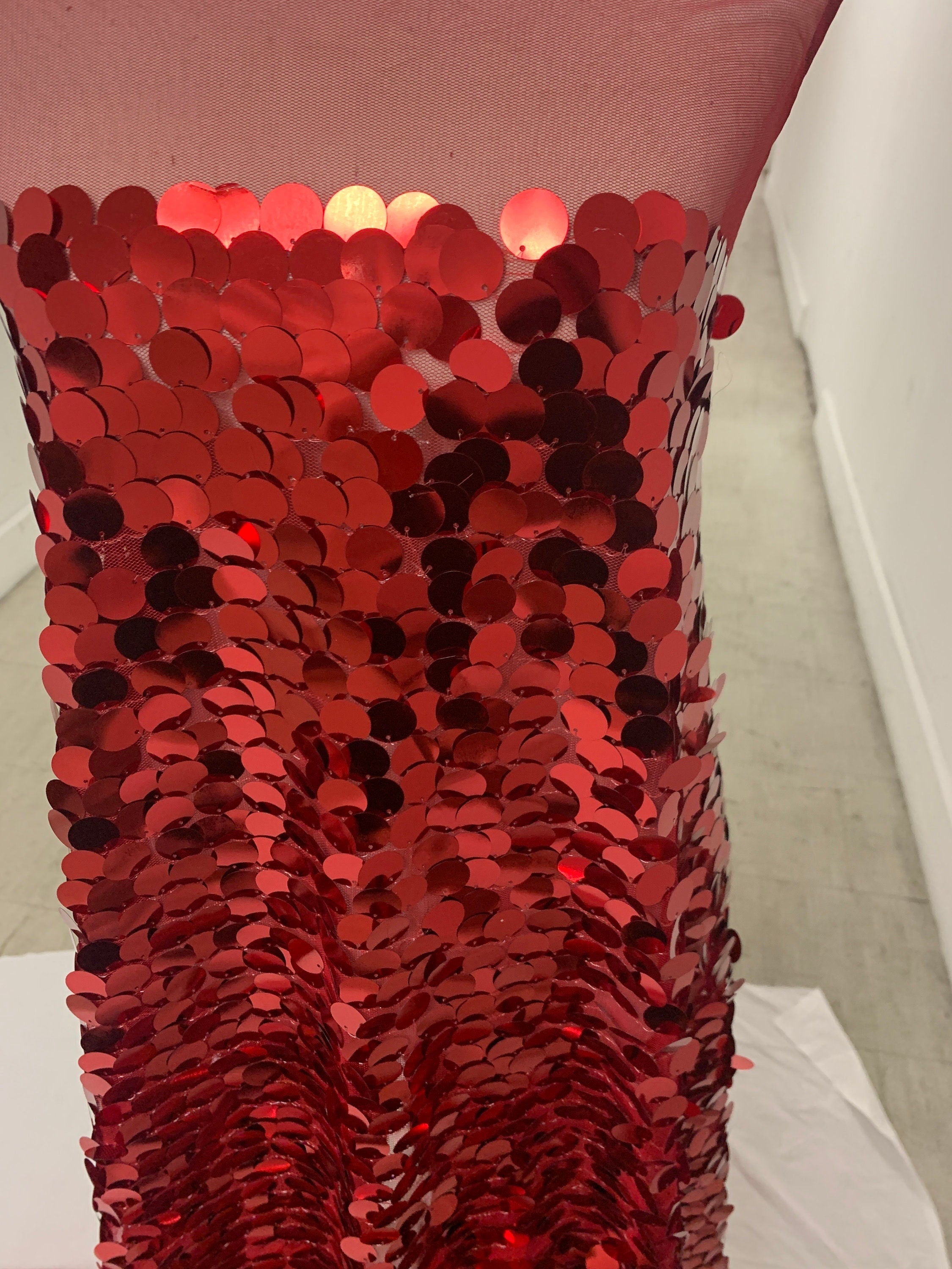 3 yards cut Red Sequins fabric.