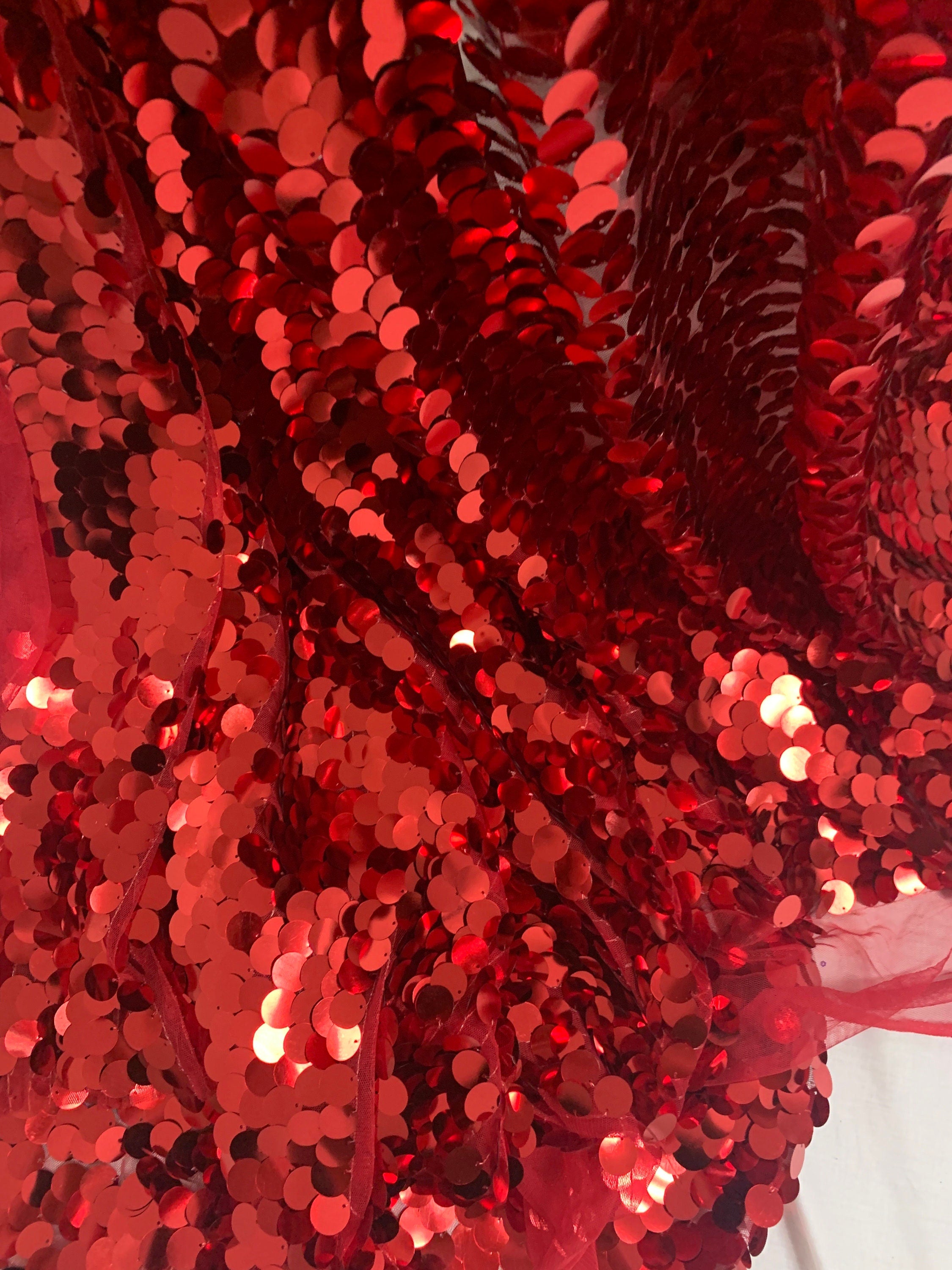 3 yards cut Red Sequins fabric.