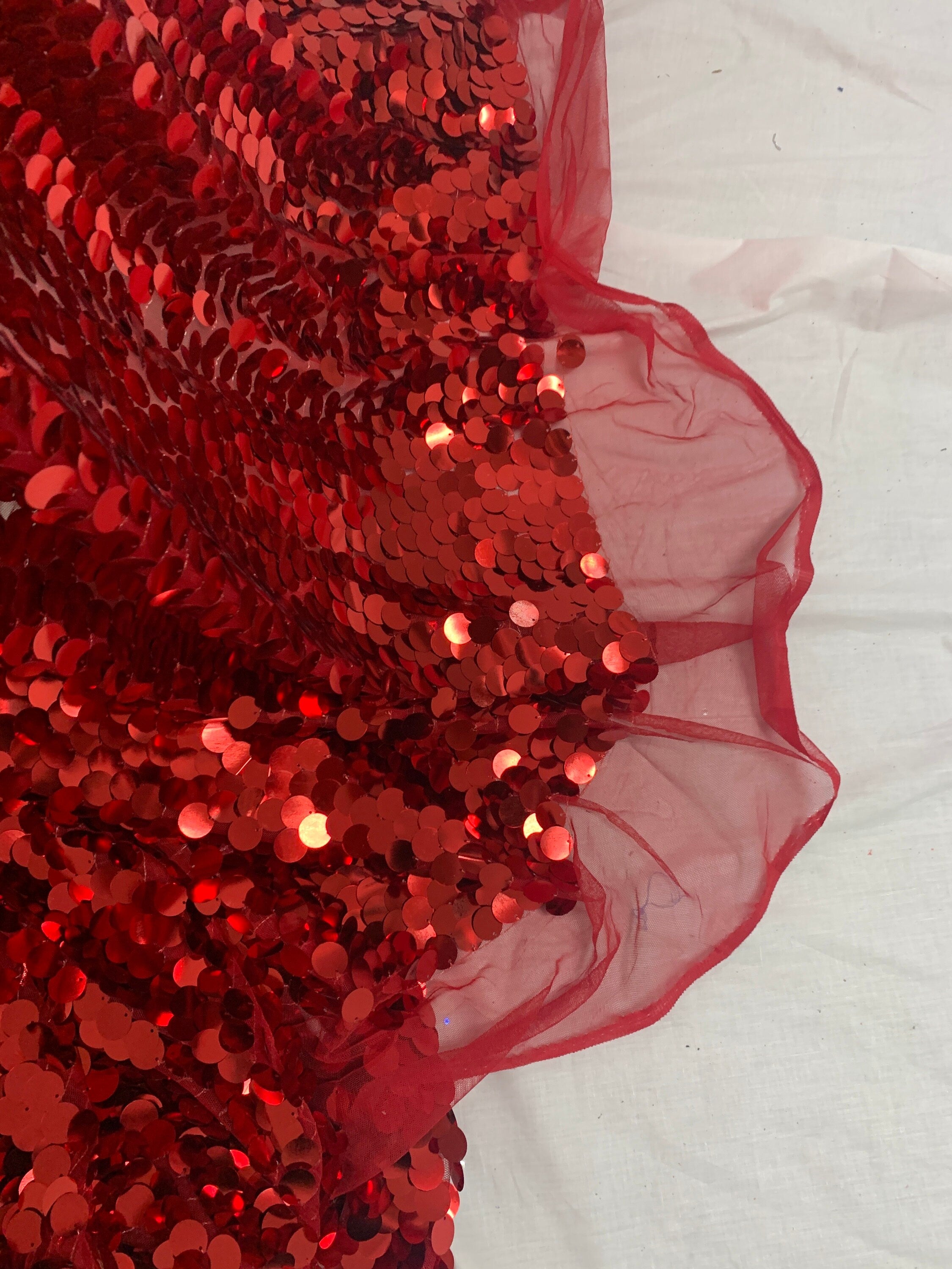 3 yards cut Red Sequins fabric.