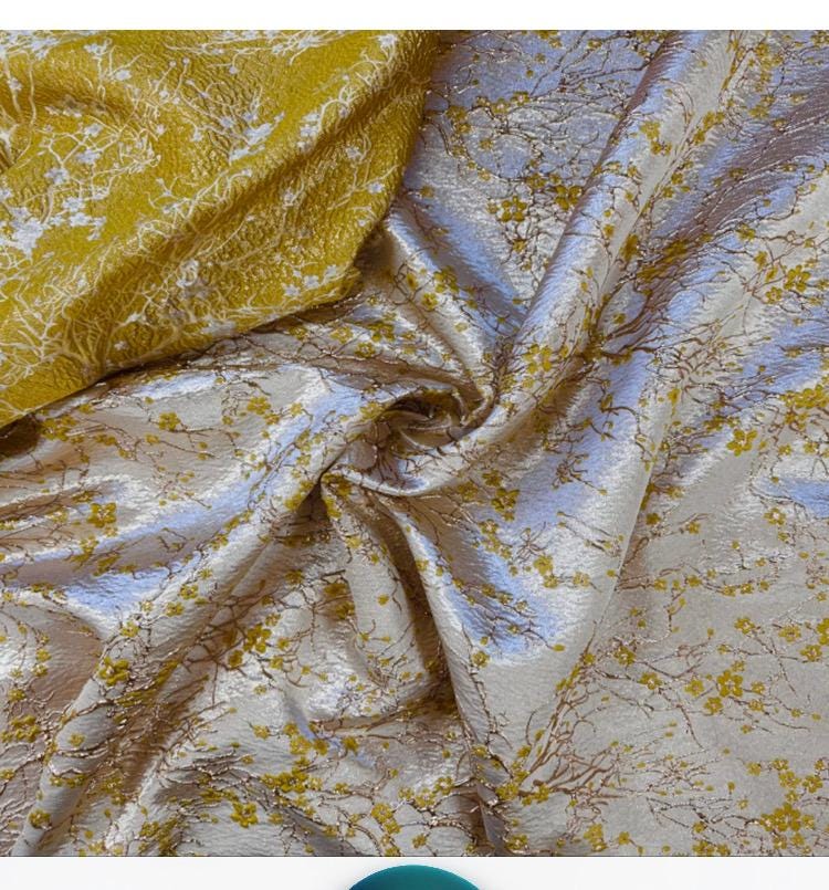 3 yards floral metalic Brocade fabric. color Yellow 56"