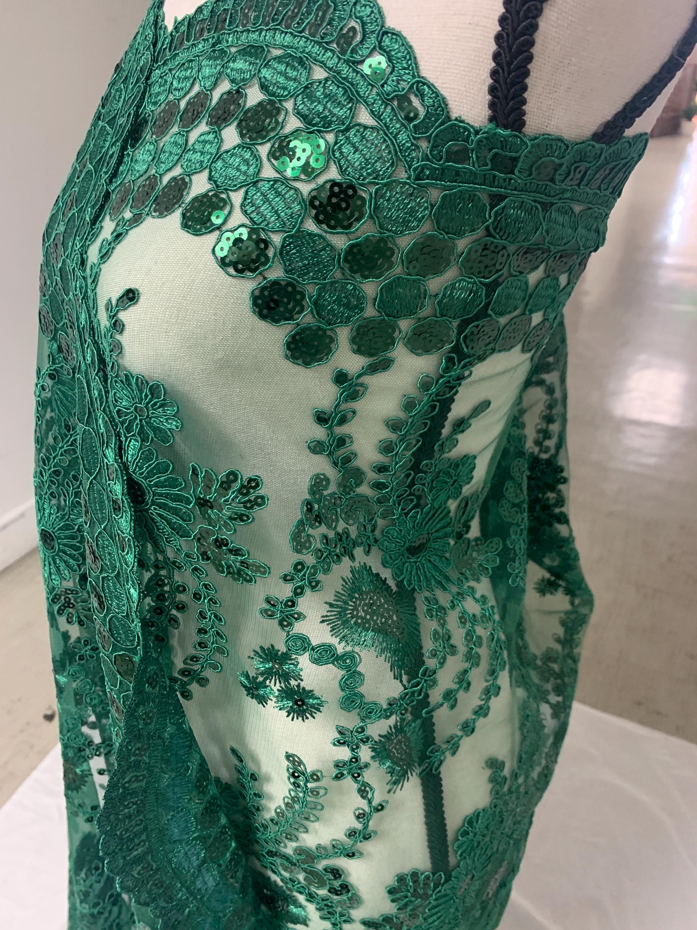 Hunter green lace fabrics design Lexie, Sequins embroidery double scalloped fabric width 50 inches